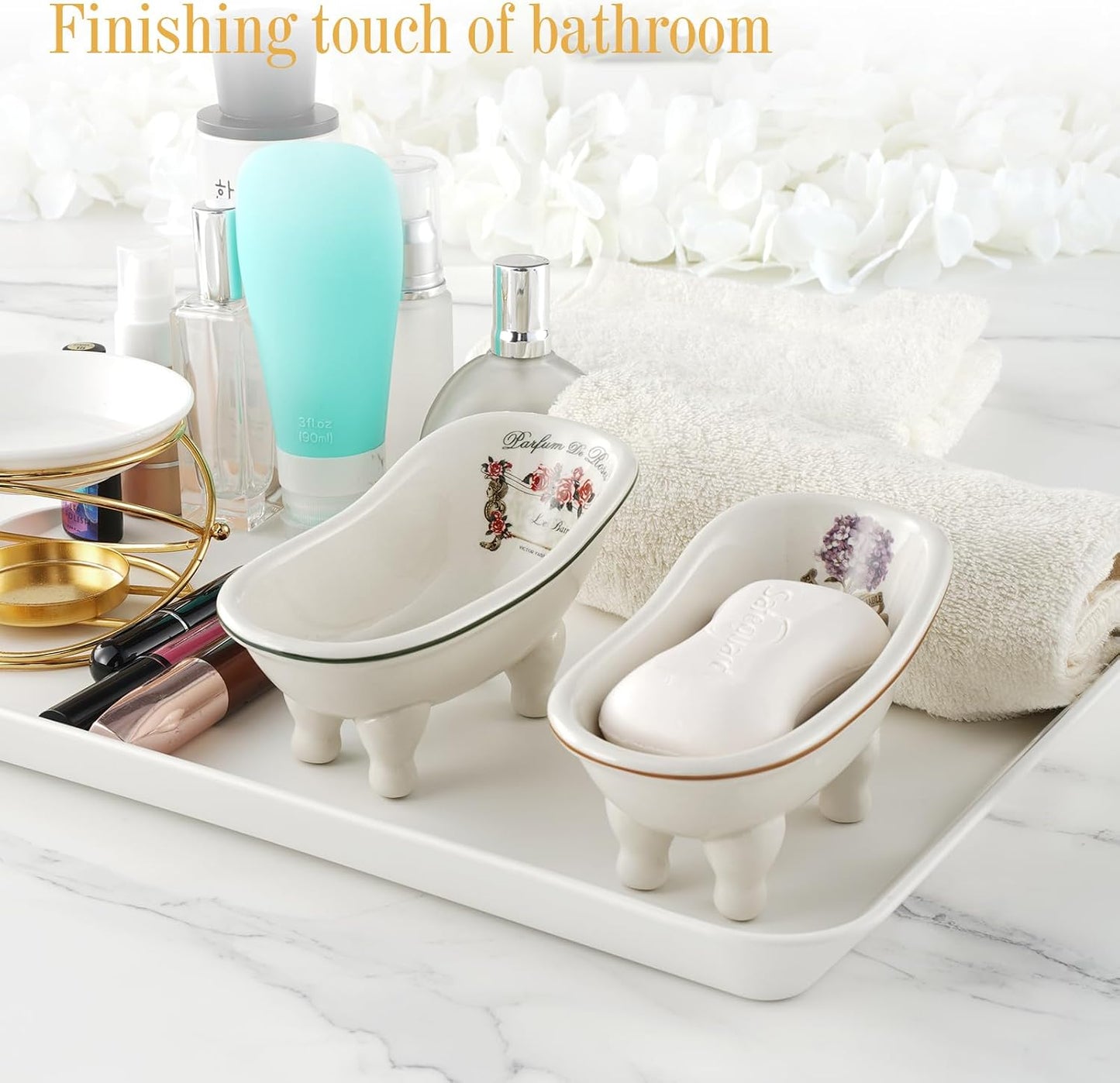 5.6'' Porcelain Mini Bathtub Self Draining Soap Holder / Set of 2