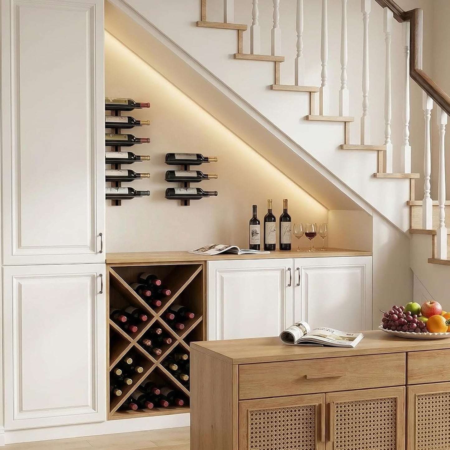 B4Life Wall-Mounted Wine Rack, 9 Bottles Wood & Metal Storage | Collectors, Dining Rooms, Kitchens, Home Bars, Wine