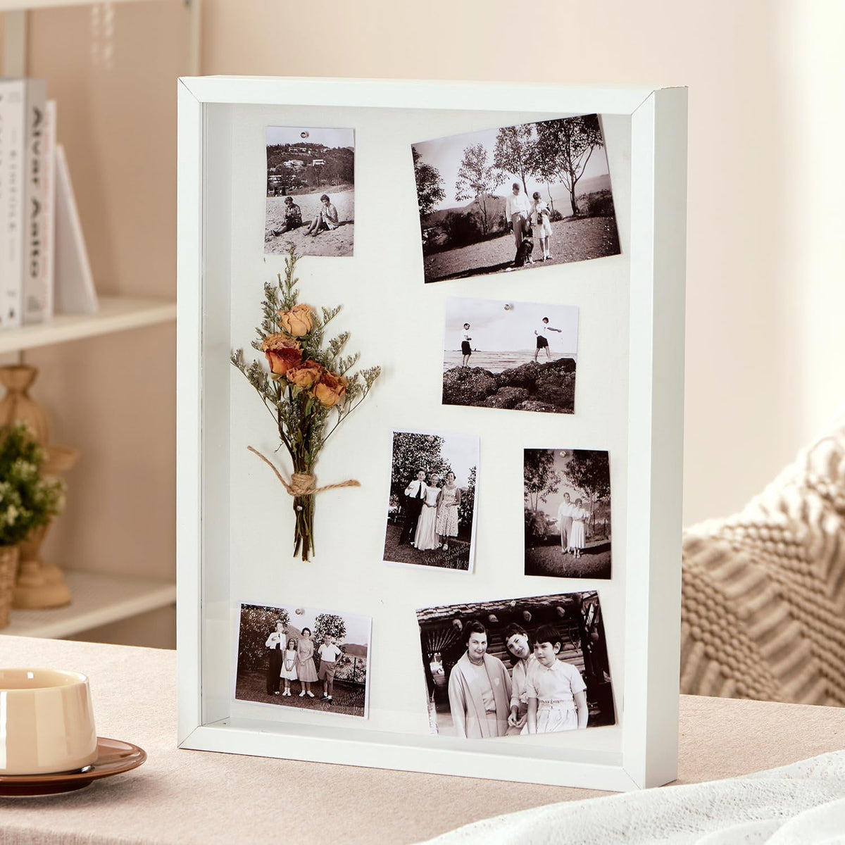 12x16 White Deep Shadow Box Picture Frame with Polished Plexiglass | Large Shadow Box Display Case with Push Pins,and