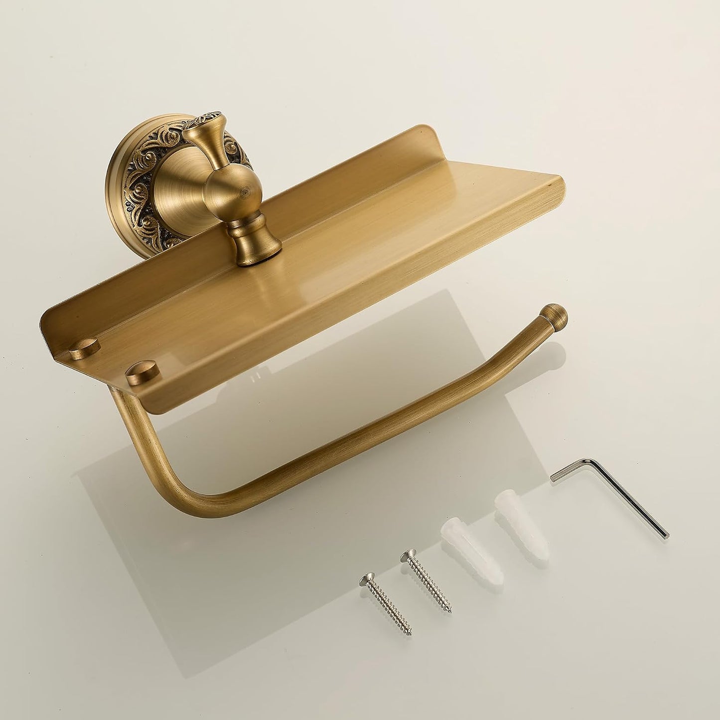 Wall Mounted Bathroom Toilet Paper Holder with Storage,Roll Tissue Holder Antique Brass Pattern Carving,Brushed Bronze