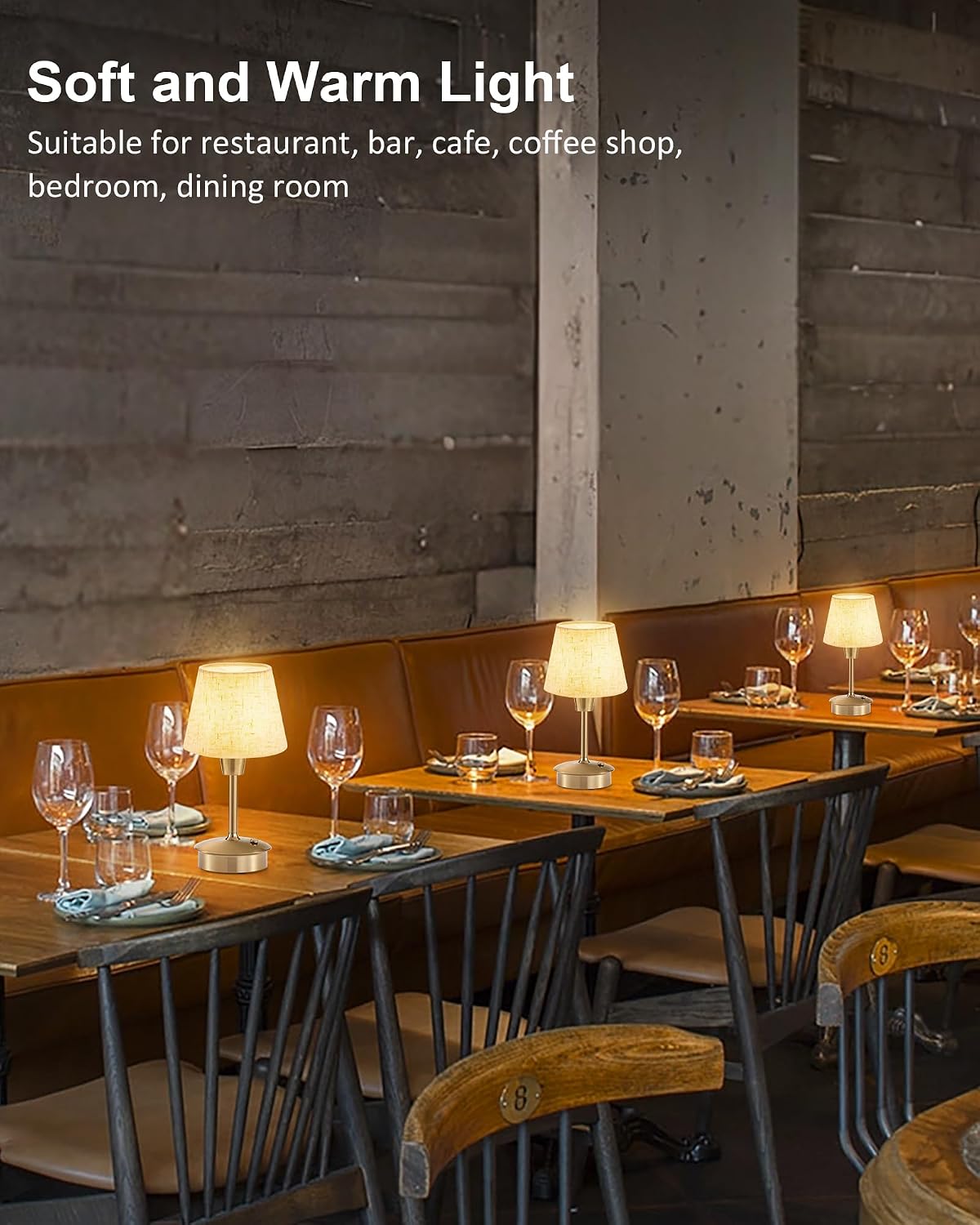 Small Rechargeable Cordless Table Lamp for Restaurant Dining Table | 5200mAh Battery Operated, Portable Dimmable Touch