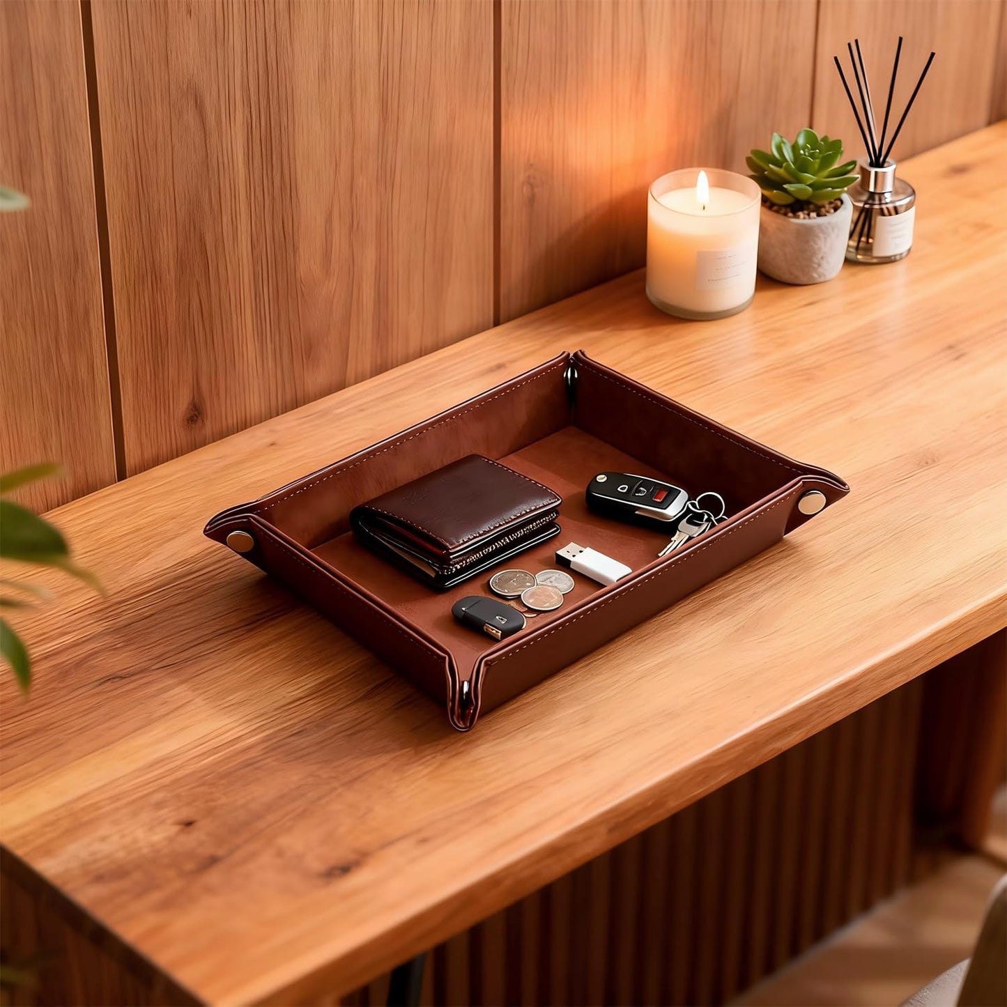Catchall Tray / Leather Valet Tray Organizer / Maroon
