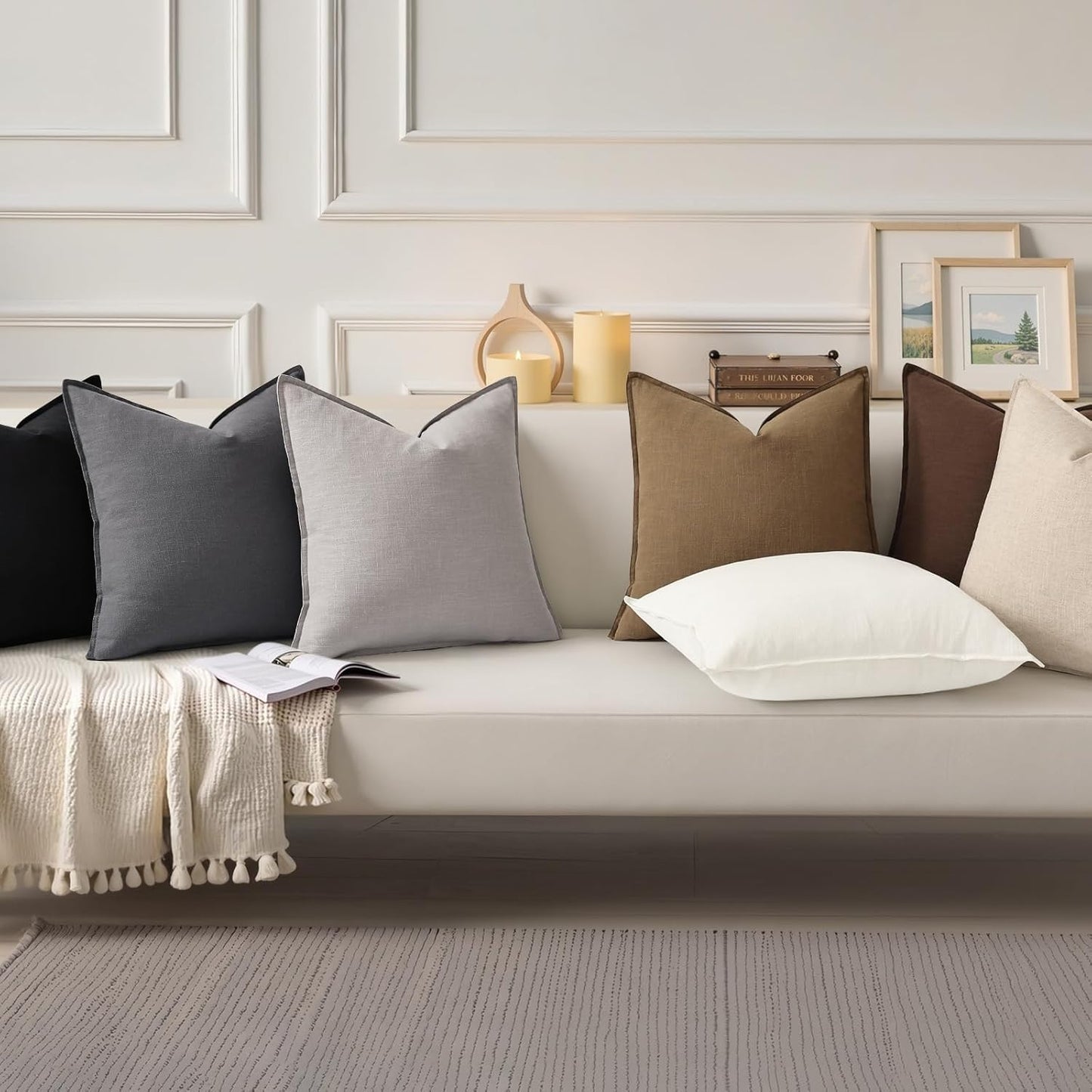 Fall Decorative Linen Euro Sham Throw Pillow Covers Pillow Covers / Light Grey / 26 x 26 / Set of 2