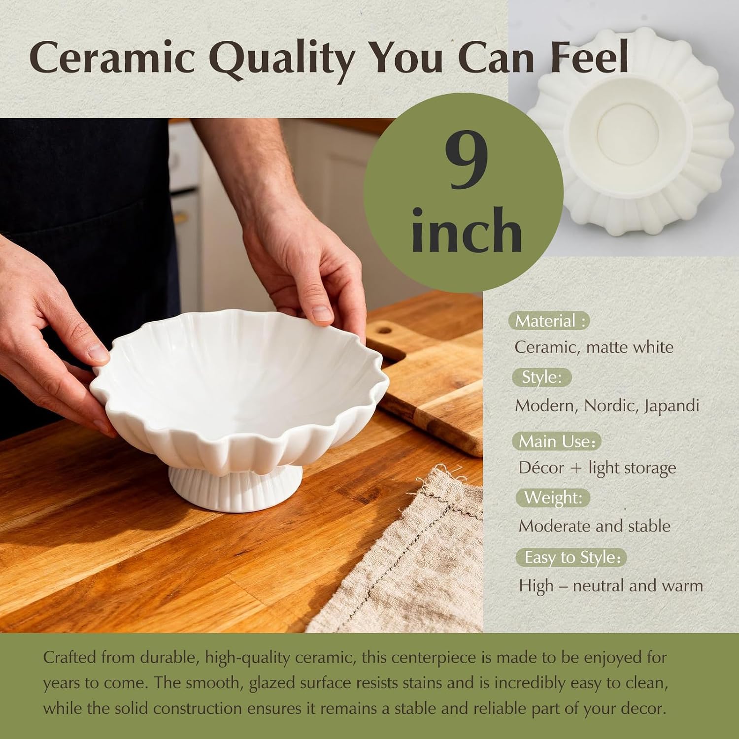 9- Ceramic Centerpiece Bowl / White