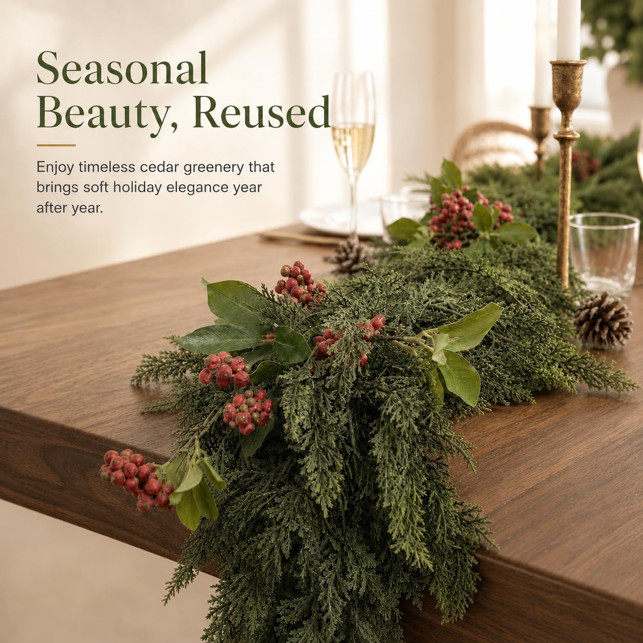 Avoeco Deluxe 9FT Real Touch Cedar Christmas Garland | Lush Soft Natural-Drape Artificial Greenery Christmas Decor