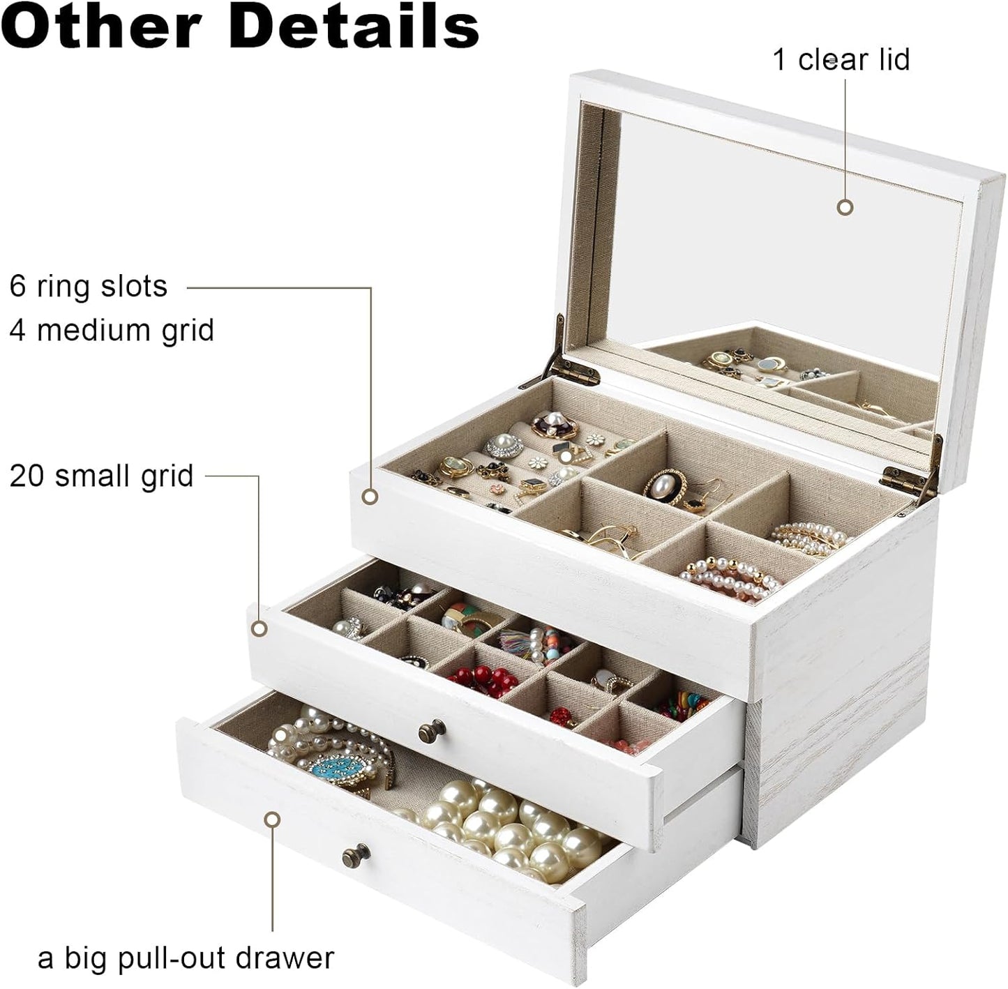 Jewelry Box Organizer for Women / 3 Layer / 3 Layer White