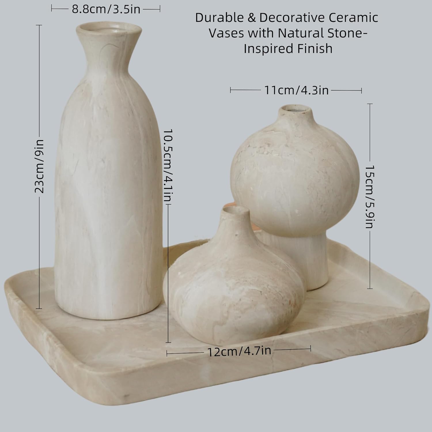 White Ceramic Vase in Beige / White with Stone Texture / 3 Inch / Set of 3