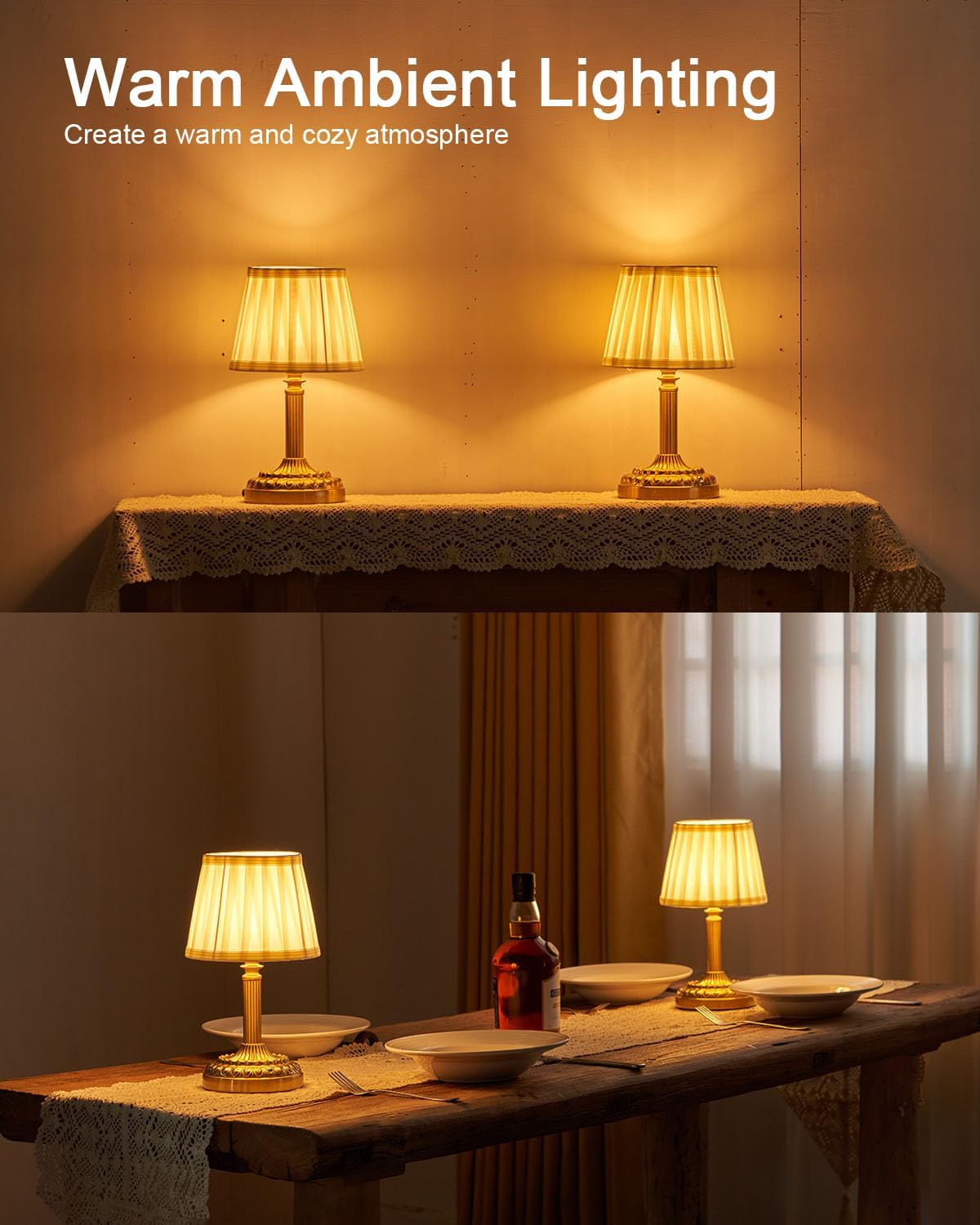 2 Pack Rechargeable Cordless Table Lamps for Restaurant Dining | 5200mAh Small Battery Operated Lamp, Portable Dimmable
