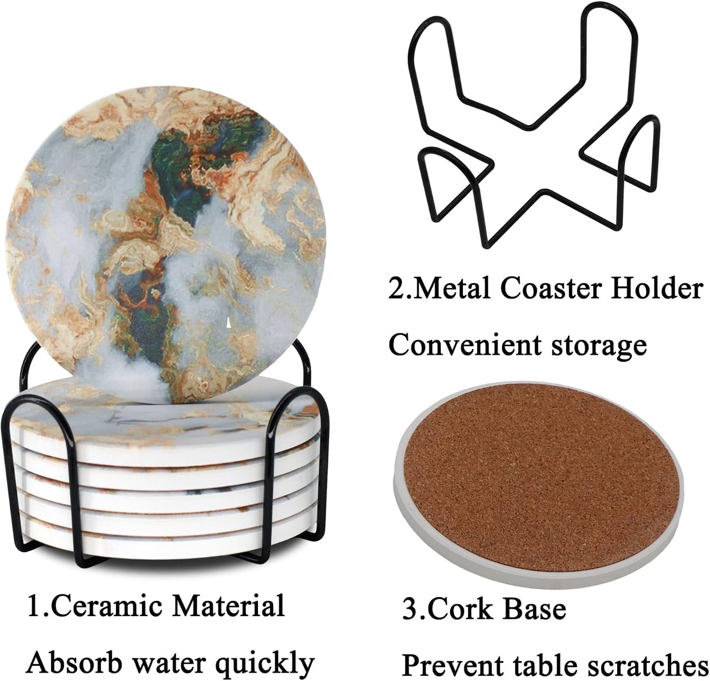 Holder Absorbent Drink Coaster Set Outdoor Round Abstract Table Decorative / White Gold