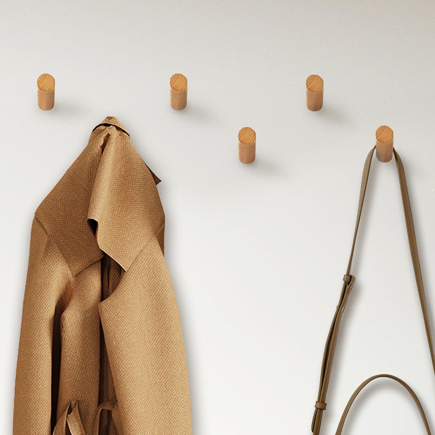 6 Wood Hooks / Beech Wood / Natural / Set of 6