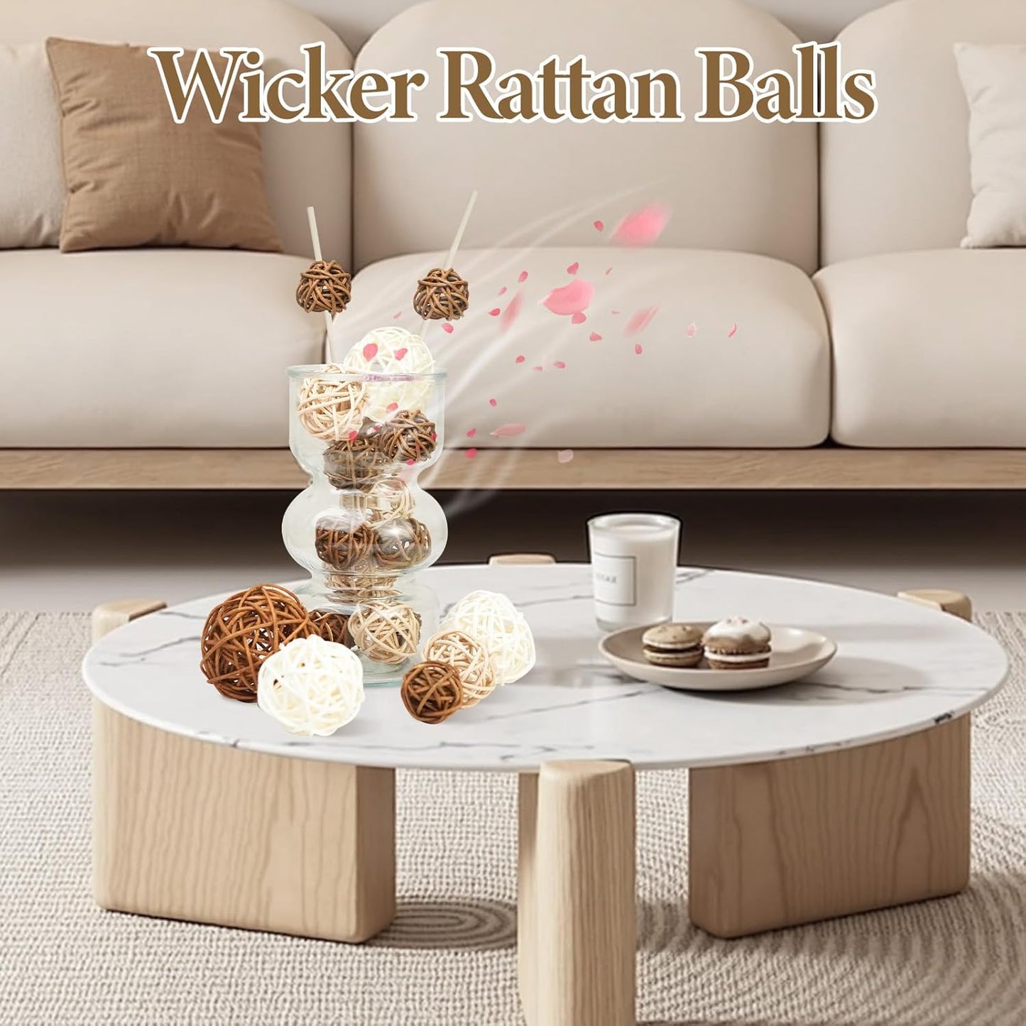 2.4" Wicker Orbs for Bowl Centerpieces & Vase Fillers / Chocolate,white / Set of 27