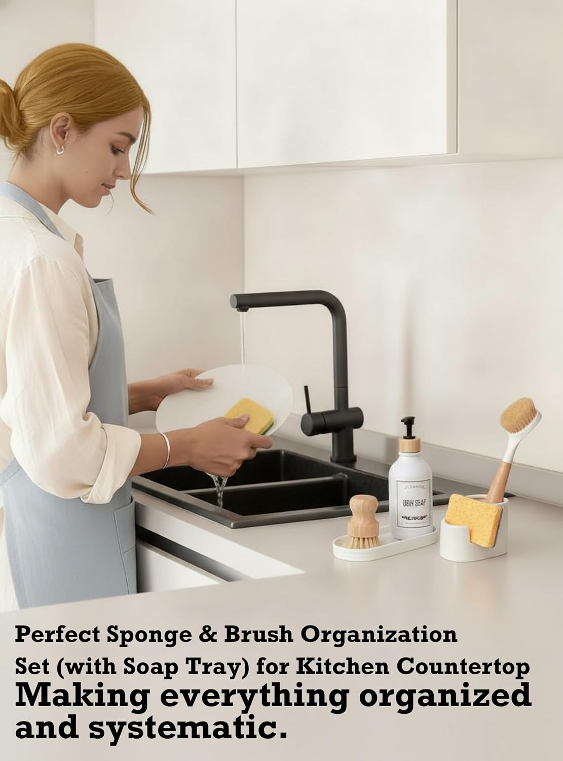in 1 Ceramic Sponge&Brush Holder and Soap Tray Set / Shape-set / 3 Inch