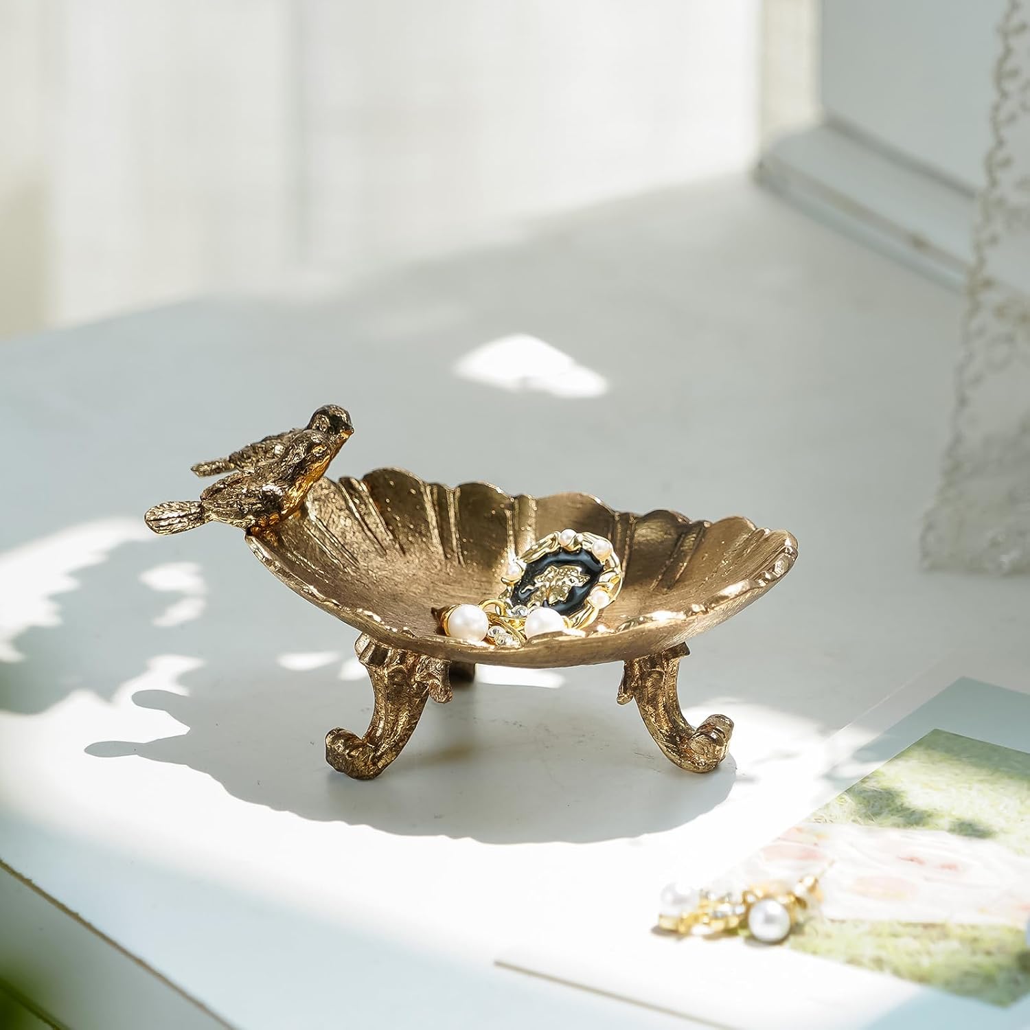Vintage Ring Holder Jewelry Dish / Gold
