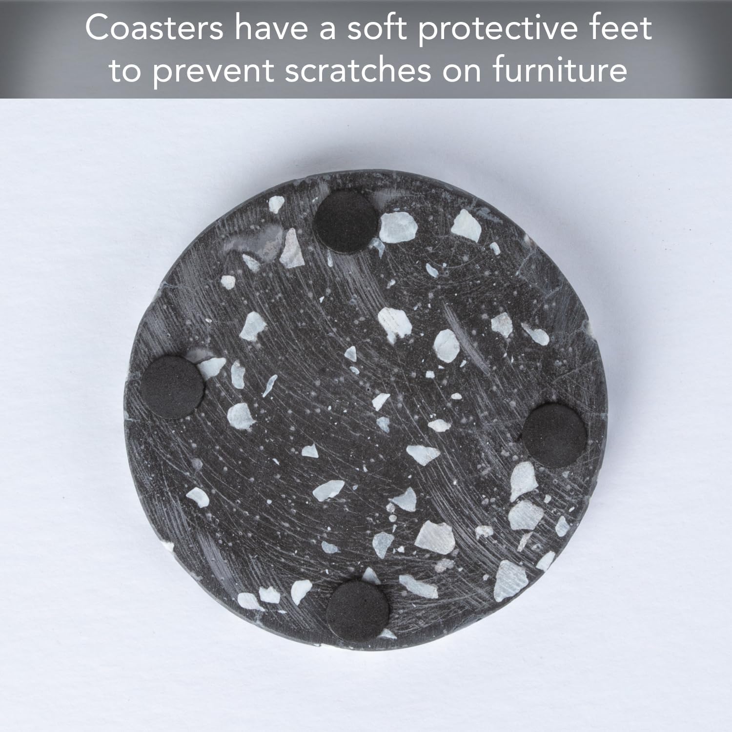 & White Natural Terrazzo Coasters / Black / Set of 4