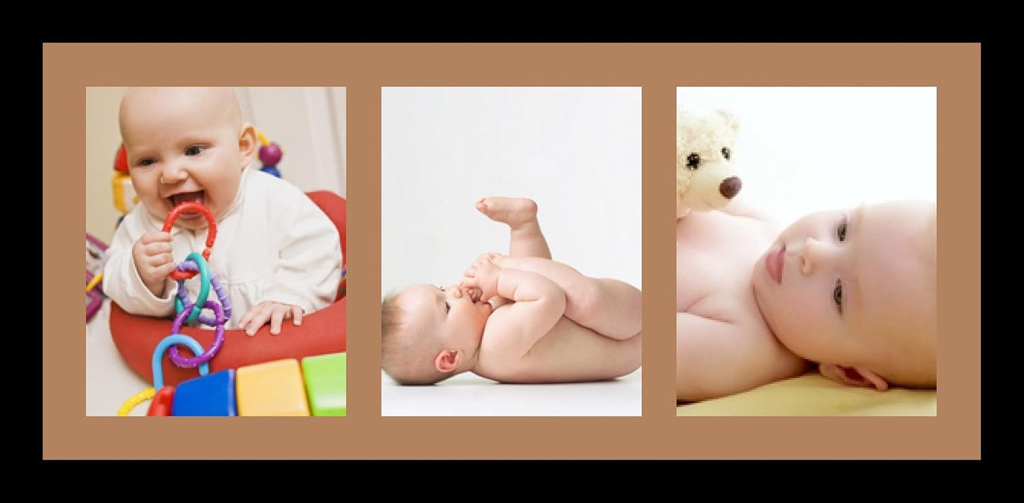 ArtToFrames Collage Photo Frame Single Mat with 3-8x10 Openings with Satin Black Frame and Paloma mat.