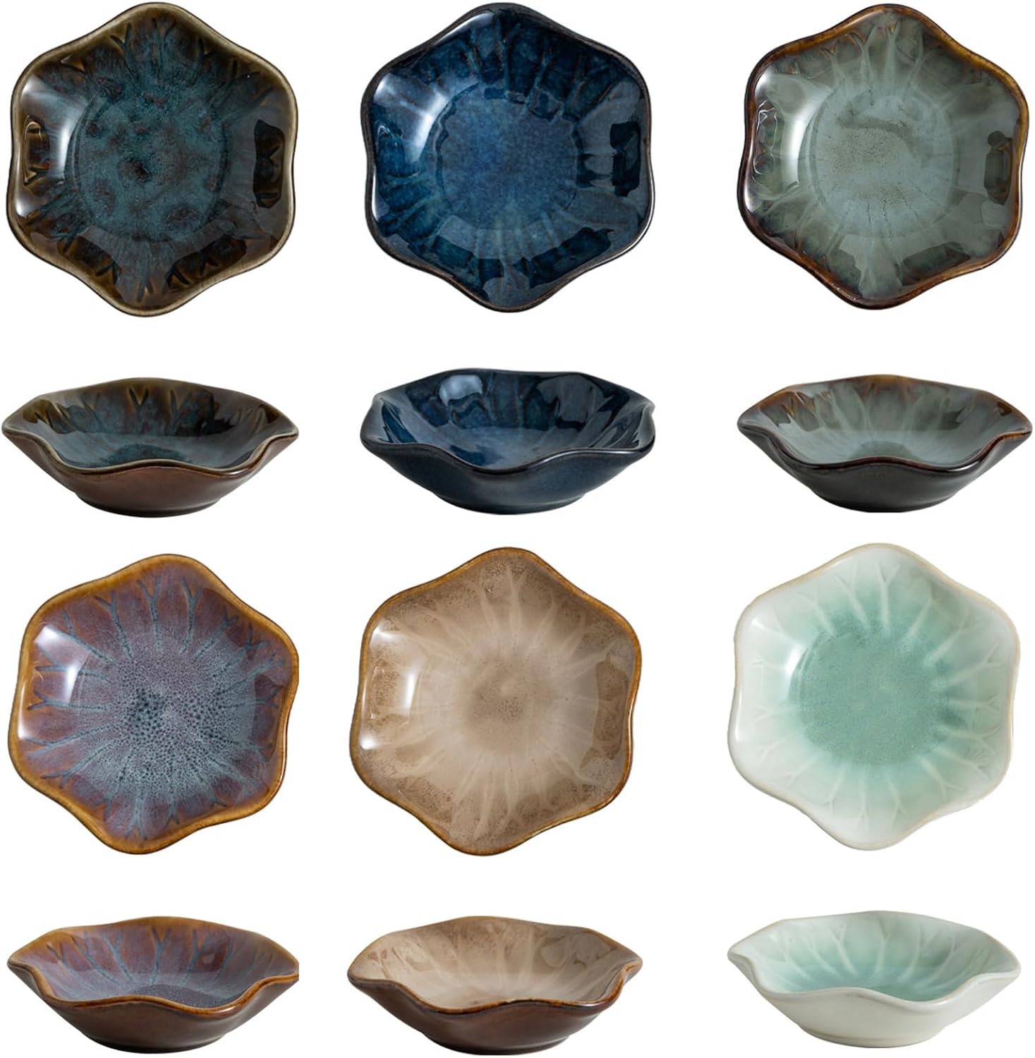Handcrafted Floral Trinket Trays in Luxe Glazed / Kiln Transformation Six Color Mixture / Set of 6