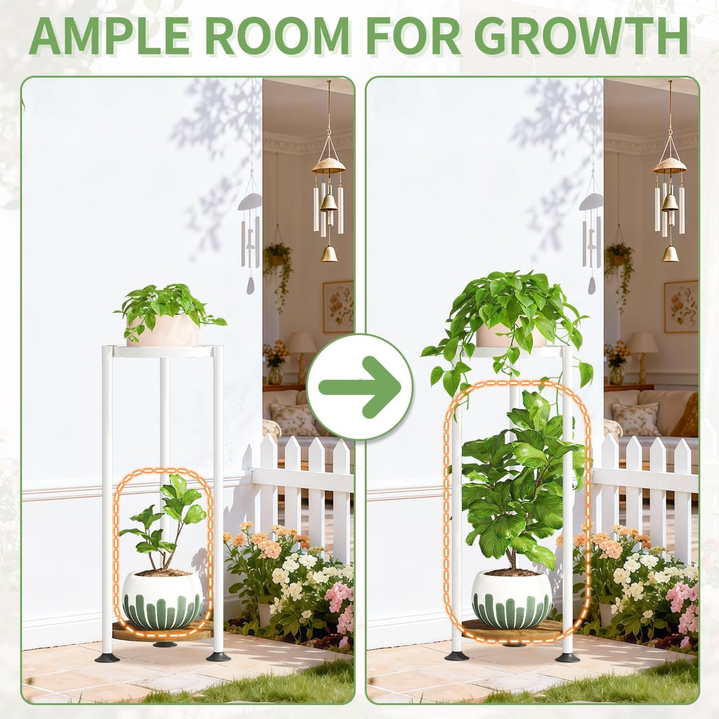 KMOTASUO Metal Plant Stand Tall for Indoor Outdoor Corner, 2 Tier White | Heavy Duty Flower Holder Rack, Modern