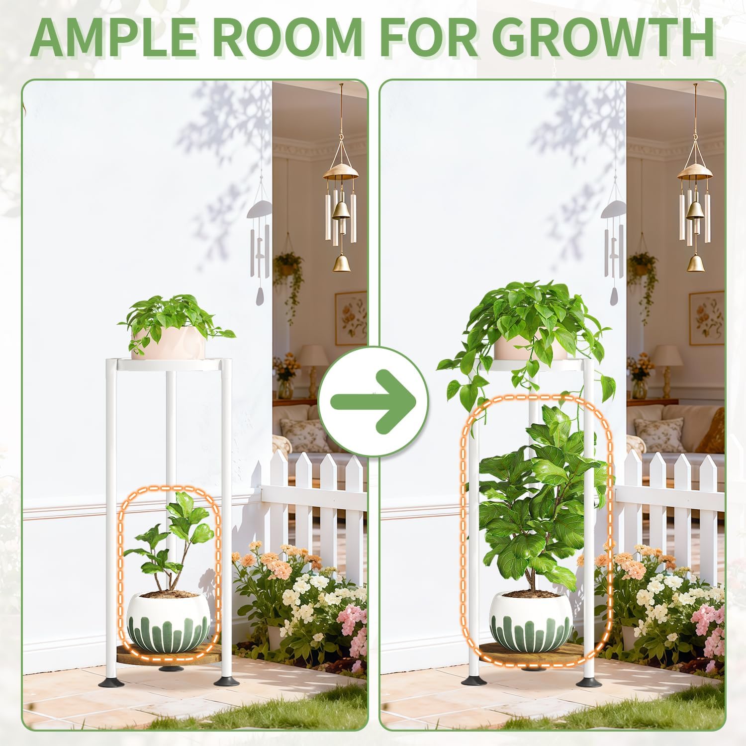 KMOTASUO Metal Plant Stand Tall for Indoor Outdoor Corner, 2 Tier White | Heavy Duty Flower Holder Rack, Modern