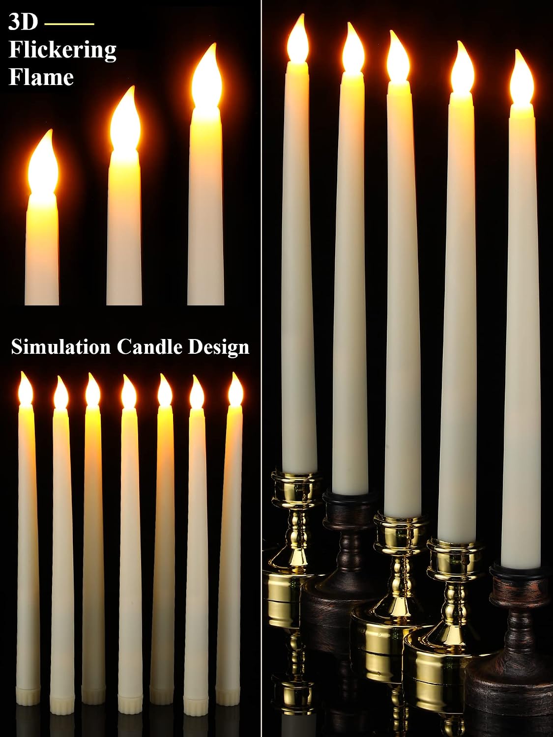 Treela 36 Pcs Flameless Taper Candle,Ivory White, 0.8x11″, Smooth | Flickering Faux LED Battery Operated Electric Fake