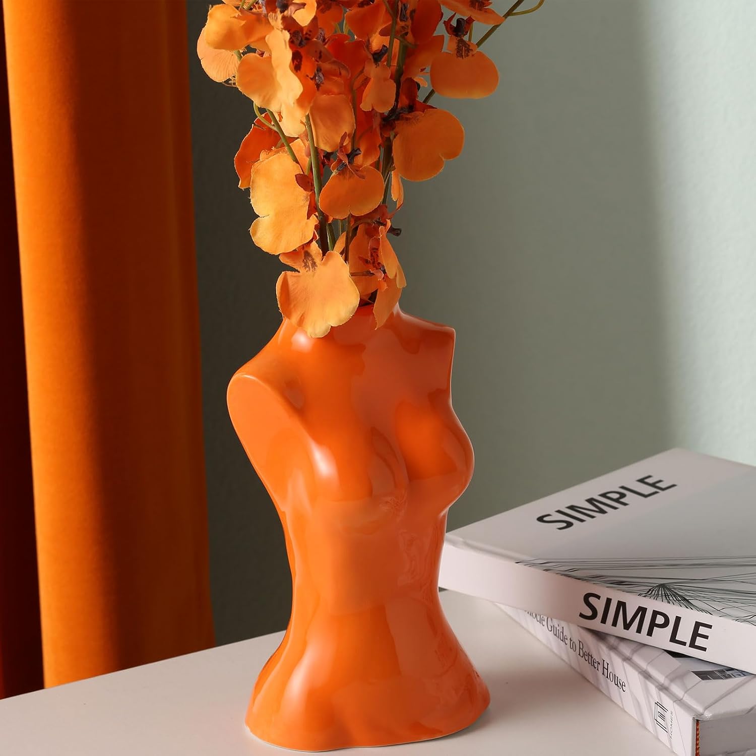 Small Ceramic Vase for Flowers Modern Art Vase / Female Vase- Orange