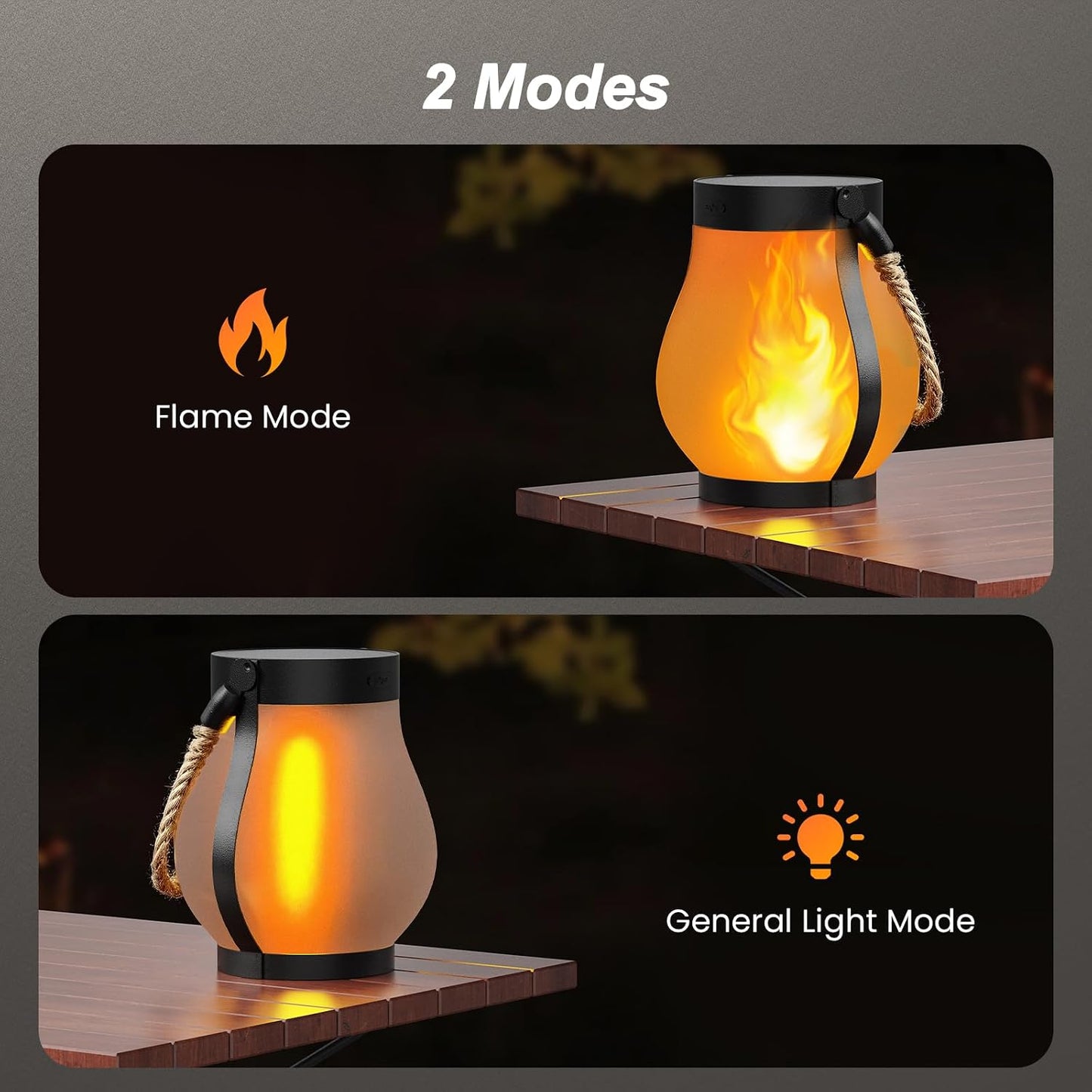 Hompavo Gen2 Solar Lanterns Outdoor Waterproof with Ultra-Real Flame | USB/Solar Charging & 2-Mode, Waterproof