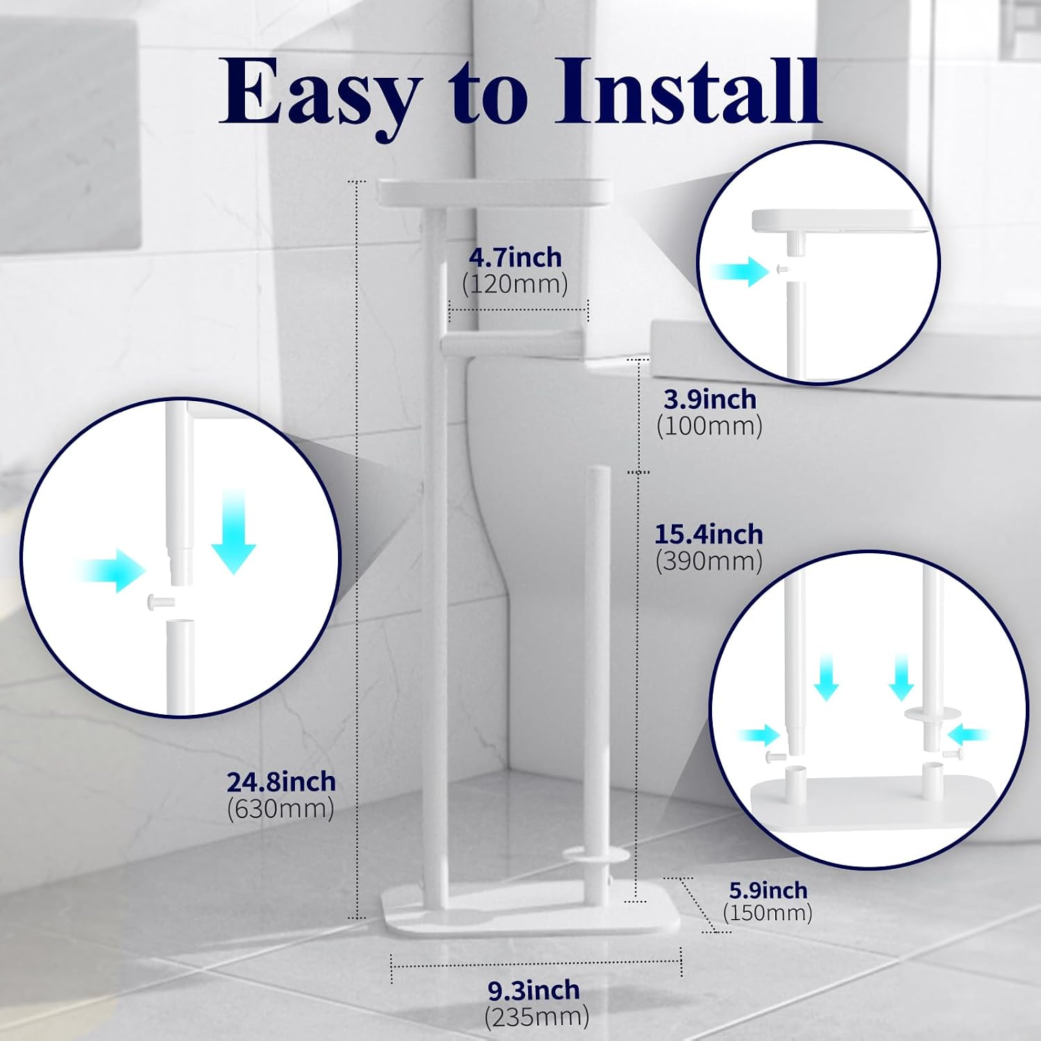 Kitsure Metal Toilet Paper Holder Free Standing, Medium, White | Rustproof Toilet Paper Stand for 4 Rolls, Bathroom