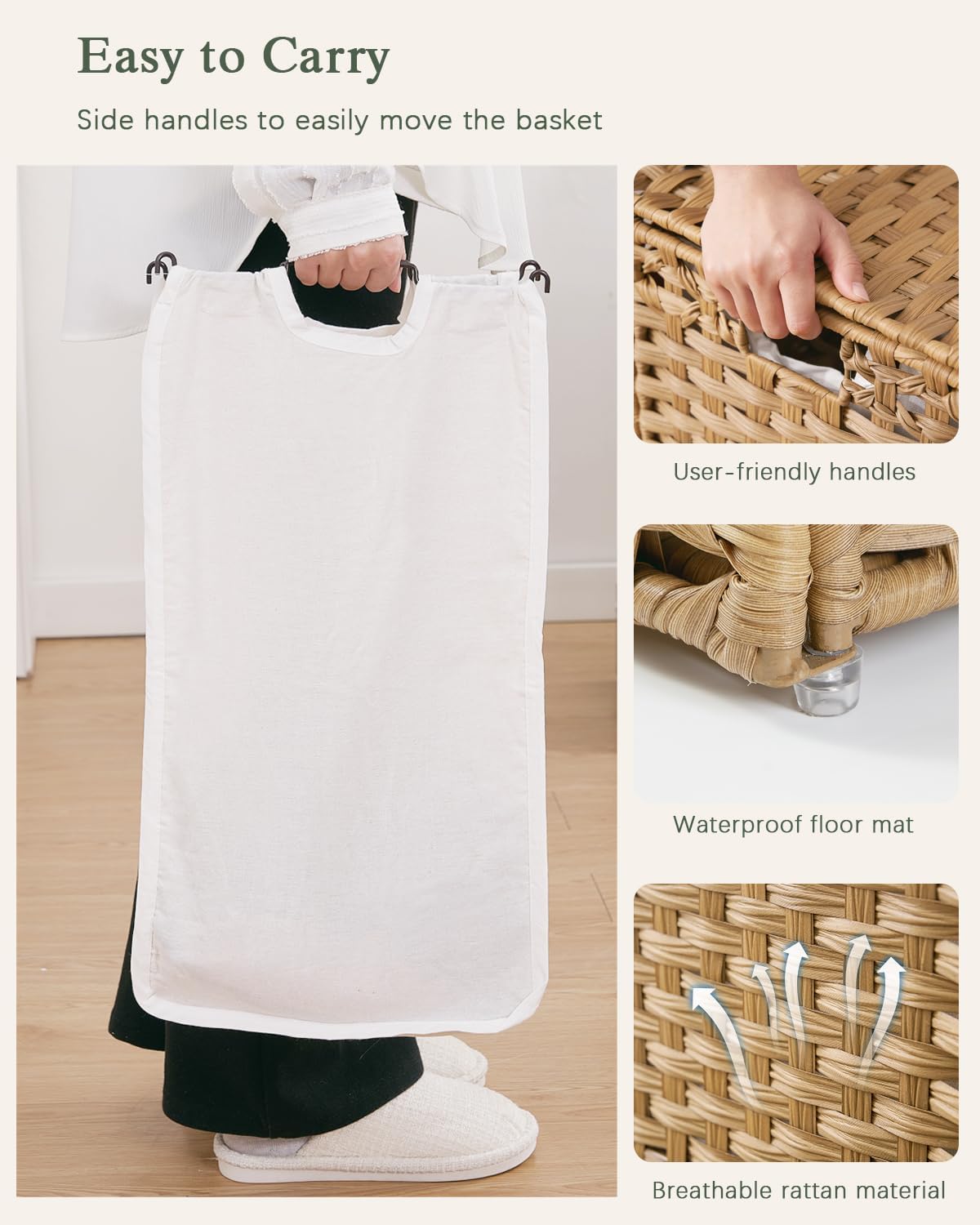 Lid Wicker Laundry Basket 112 L Laundry Hampers Handwoven Rattan Clothes Hamper / Natural / 29.6 Gal