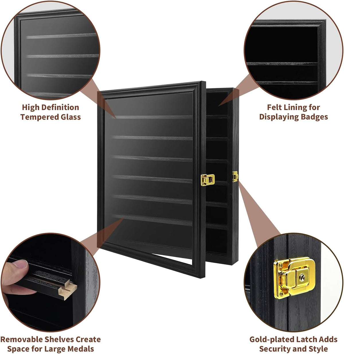 Challenge Coin Display Case, 7 Rows Lockable Military Coin Display Cabinet with UV Acrylic Door, Removable Shelves &