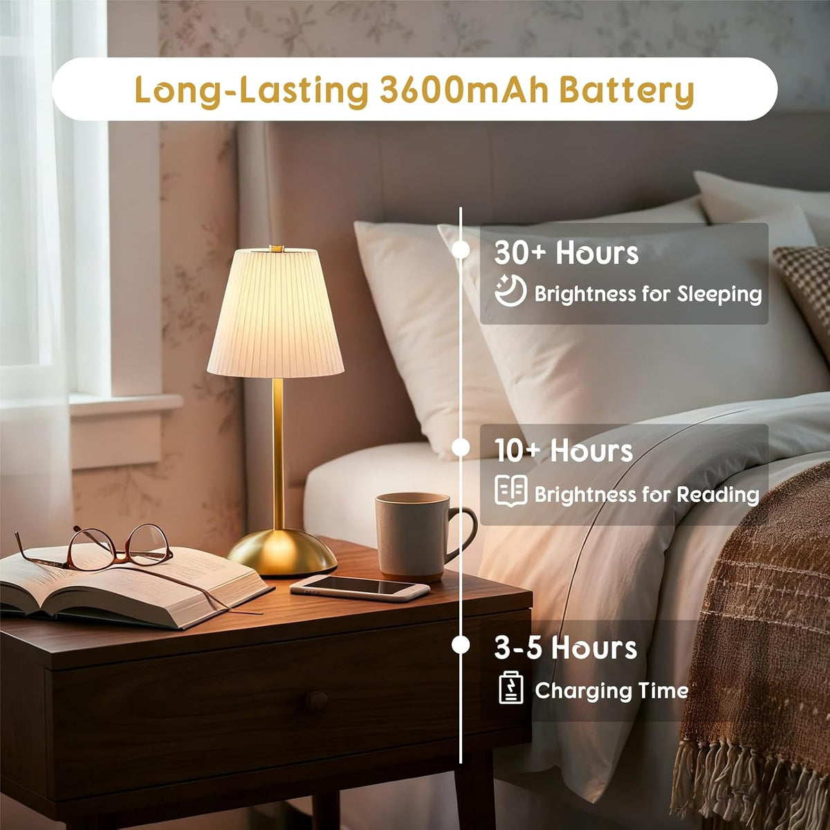 2-Pack Cordless Rechargeable Table Lamps, Battery Operated Lamp | LED Gold Touch Lamp Cordless, Mini Battery Powered