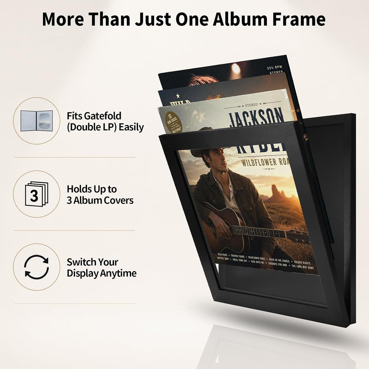 4 Pack 12"x12" Front-Opening Magnetic Vinyl Record Frame | Holds Up to 3 LPs & Fits Gatefold, Album Cover Display with