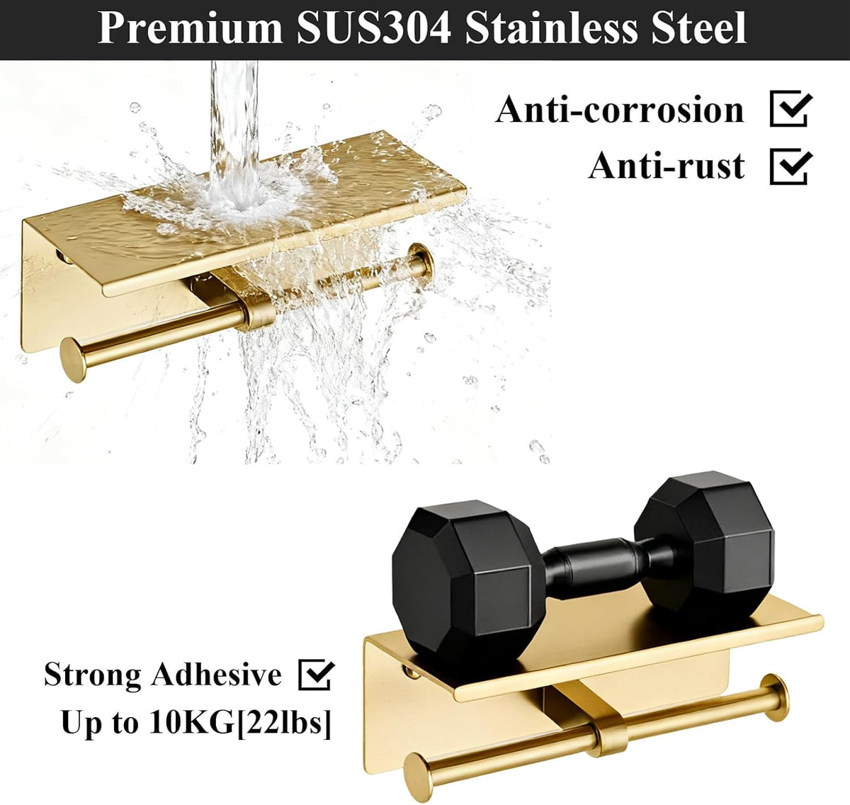 Toilet Paper Holder, NEWRAIN Double Bathroom Toilet Paper Roll Holder with Shelf, Stainless Steel Wall Mounted RV