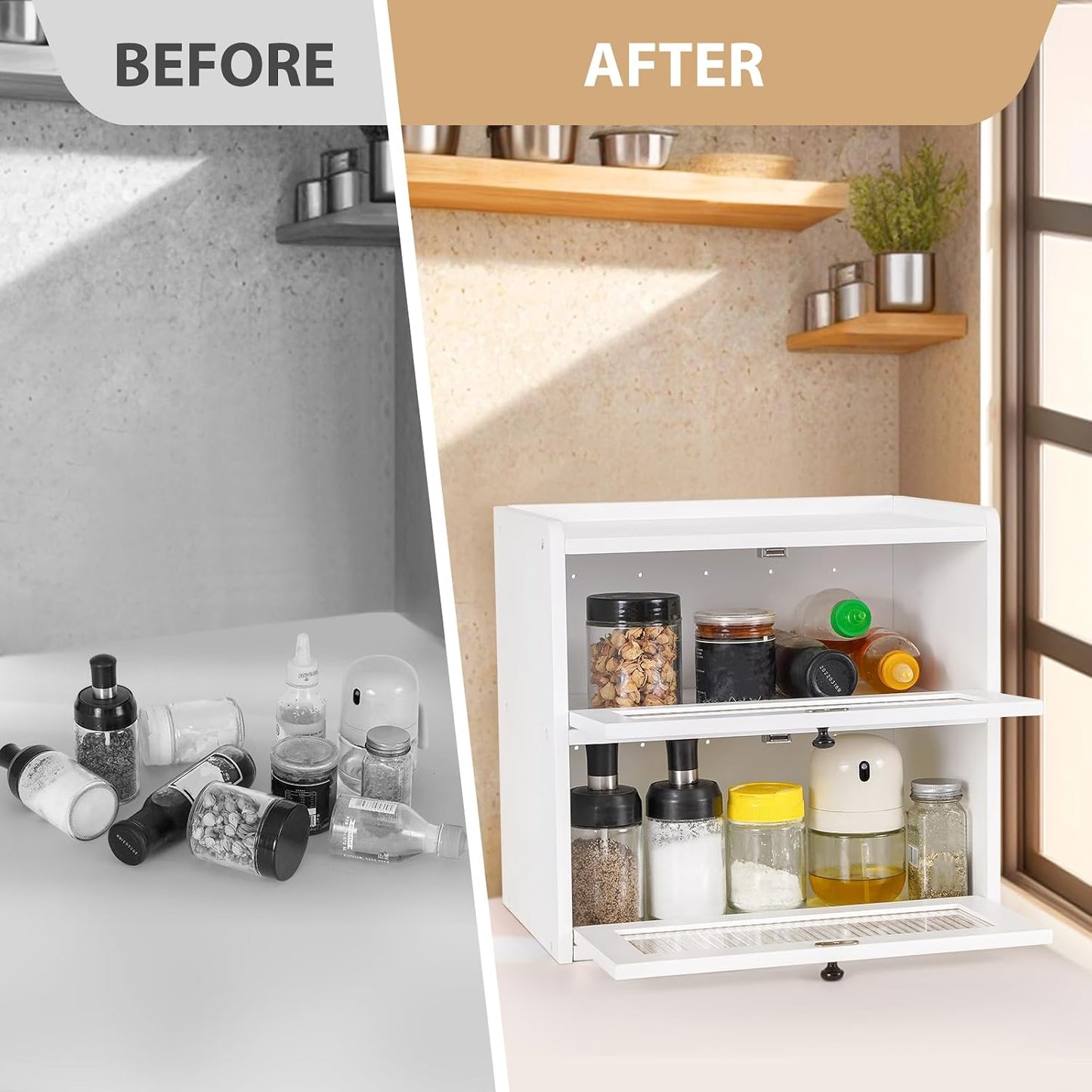 Sunhoo Bread Box for Kitchen Countertop Wooden Bread Storage Container Bin 2 Layer Breadbox Holder Large Capacity