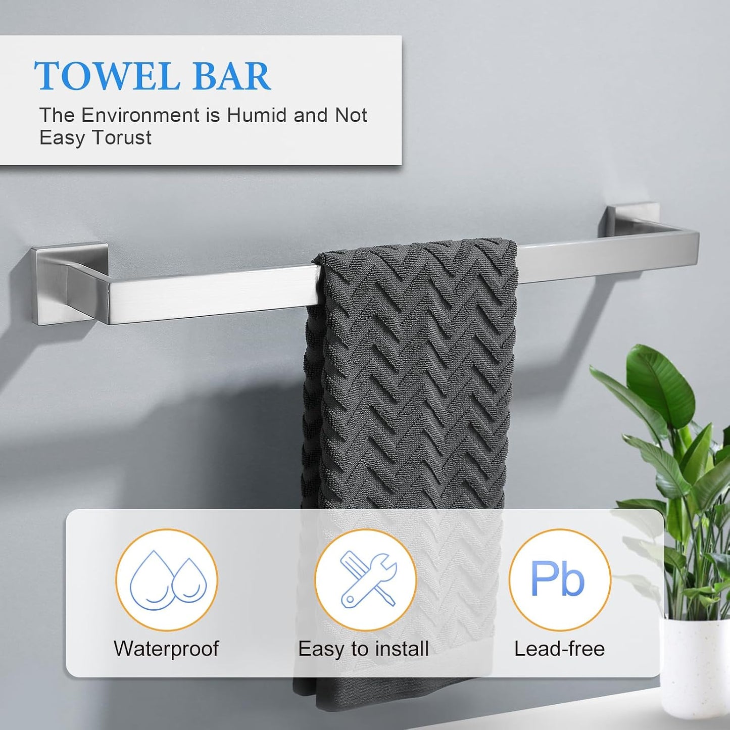 Brushed Nickel Bathroom Towel Bar Set Bathroom Accessories Hardware Set Including Double Towel Bar Towel Ring Coat Hook