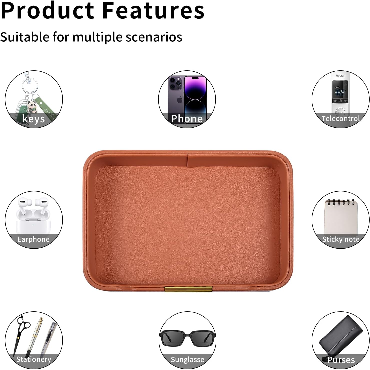 Leather Valet Tray Desktop Storage Organizer / 8.5 x 5.8 x 1.9 / Orange
