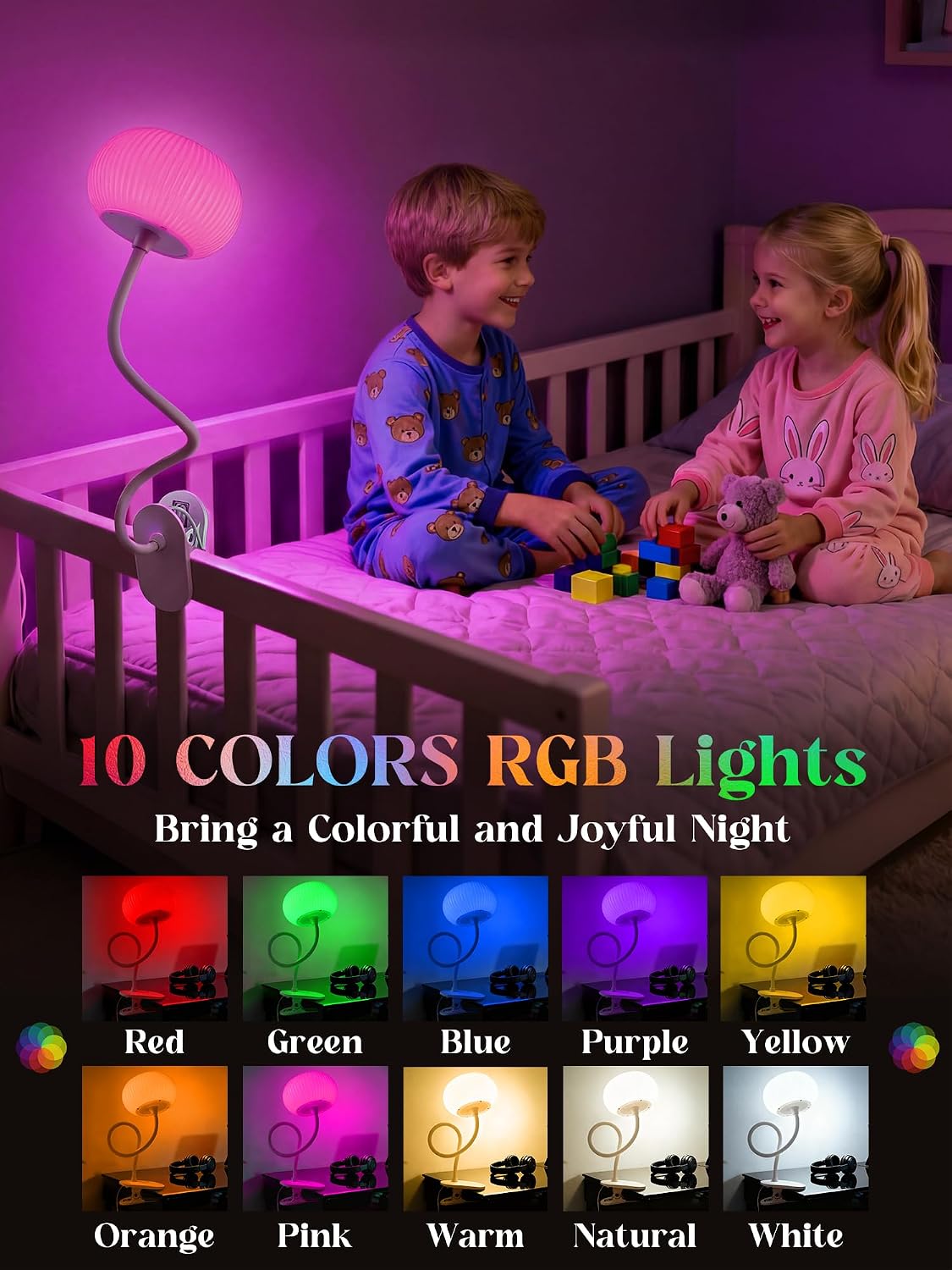 Clip on Lamp, 10 RGB Colors+10 Brightness Clip on Desk Lamp for Dorm Lamp | 800 lm Bright Clip on Light, USB Adapter