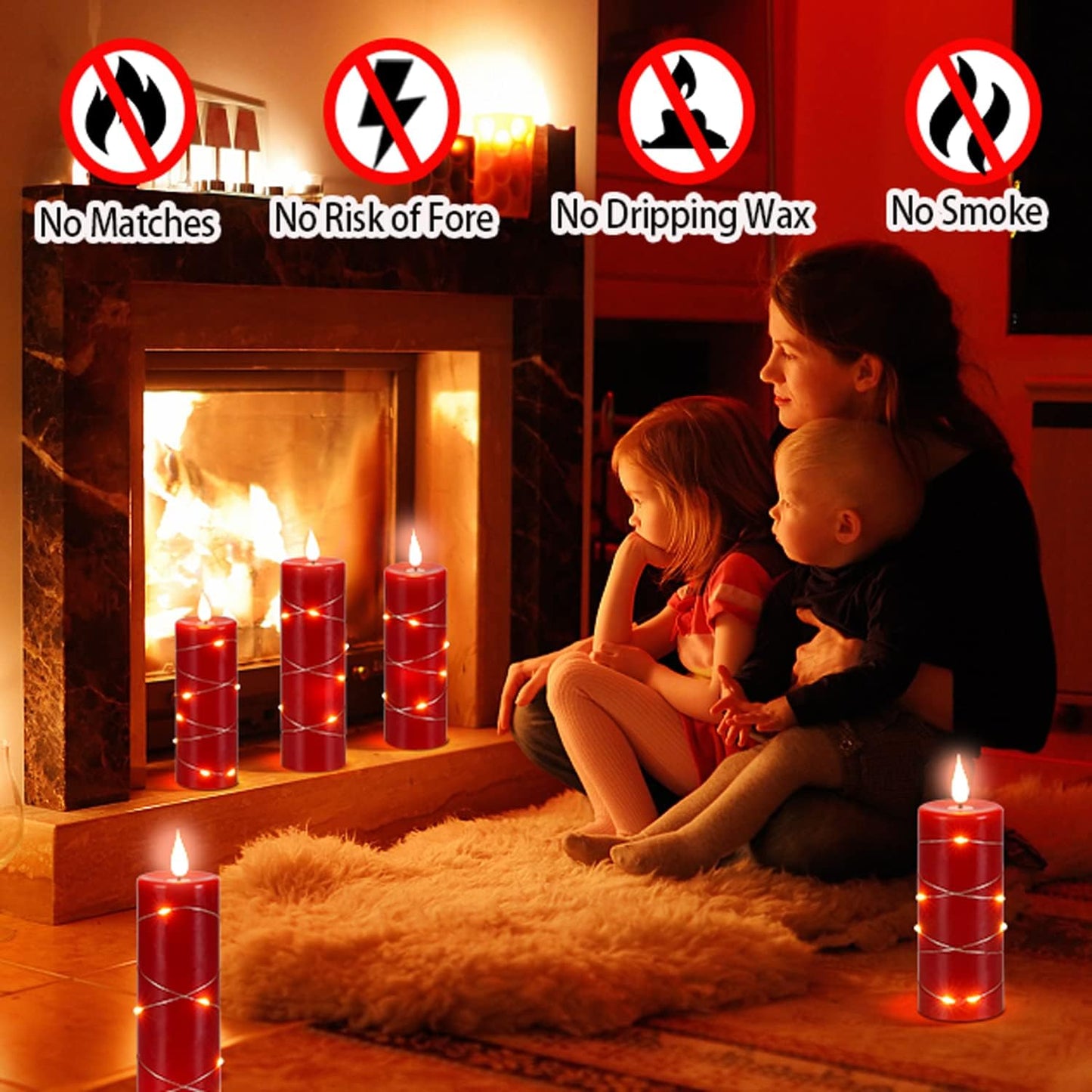 Red Flameless Candle with Remote Control LED Candle with String Lights Battery Powered Flameless Candle4'' 5'' 6'' 7''