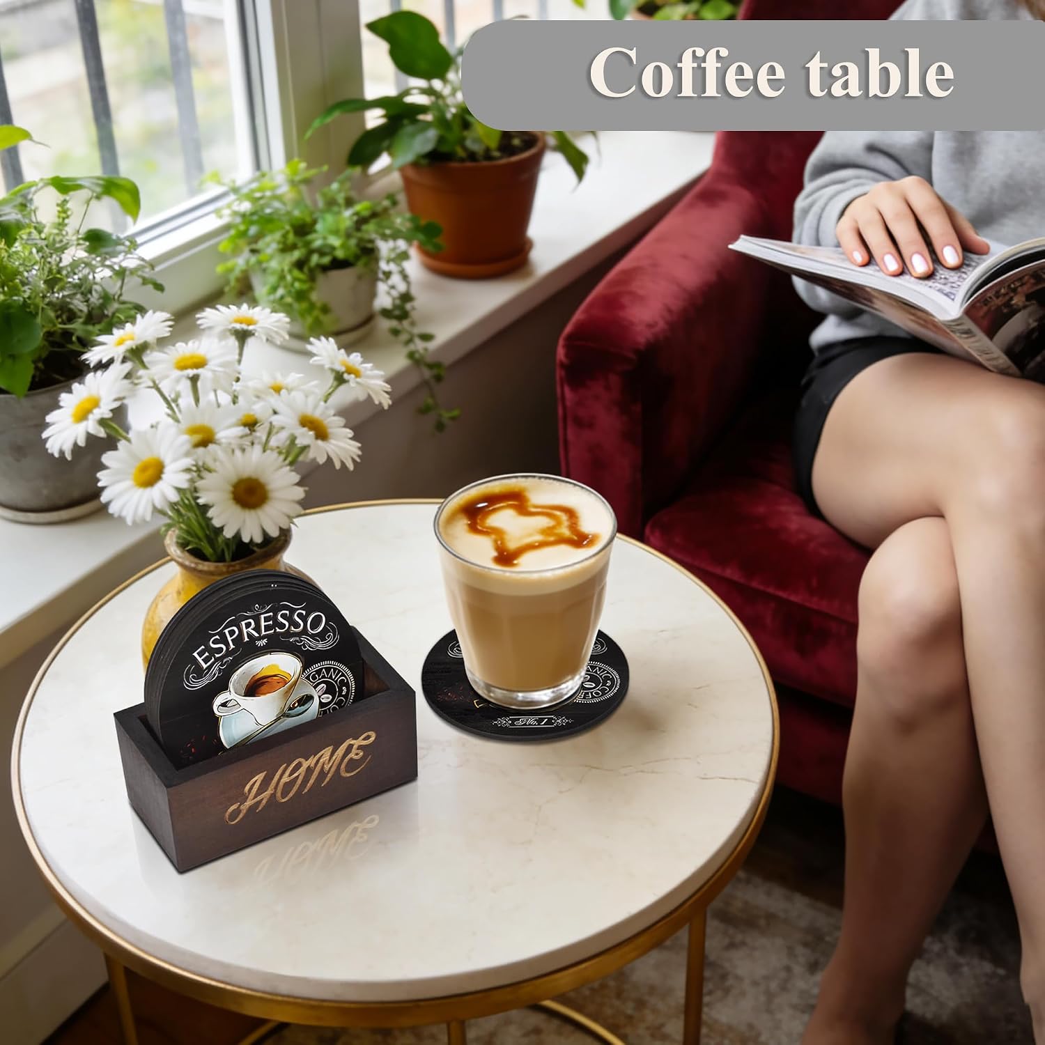 Wood Coffee Coasters / Coffee-black / Set of 6