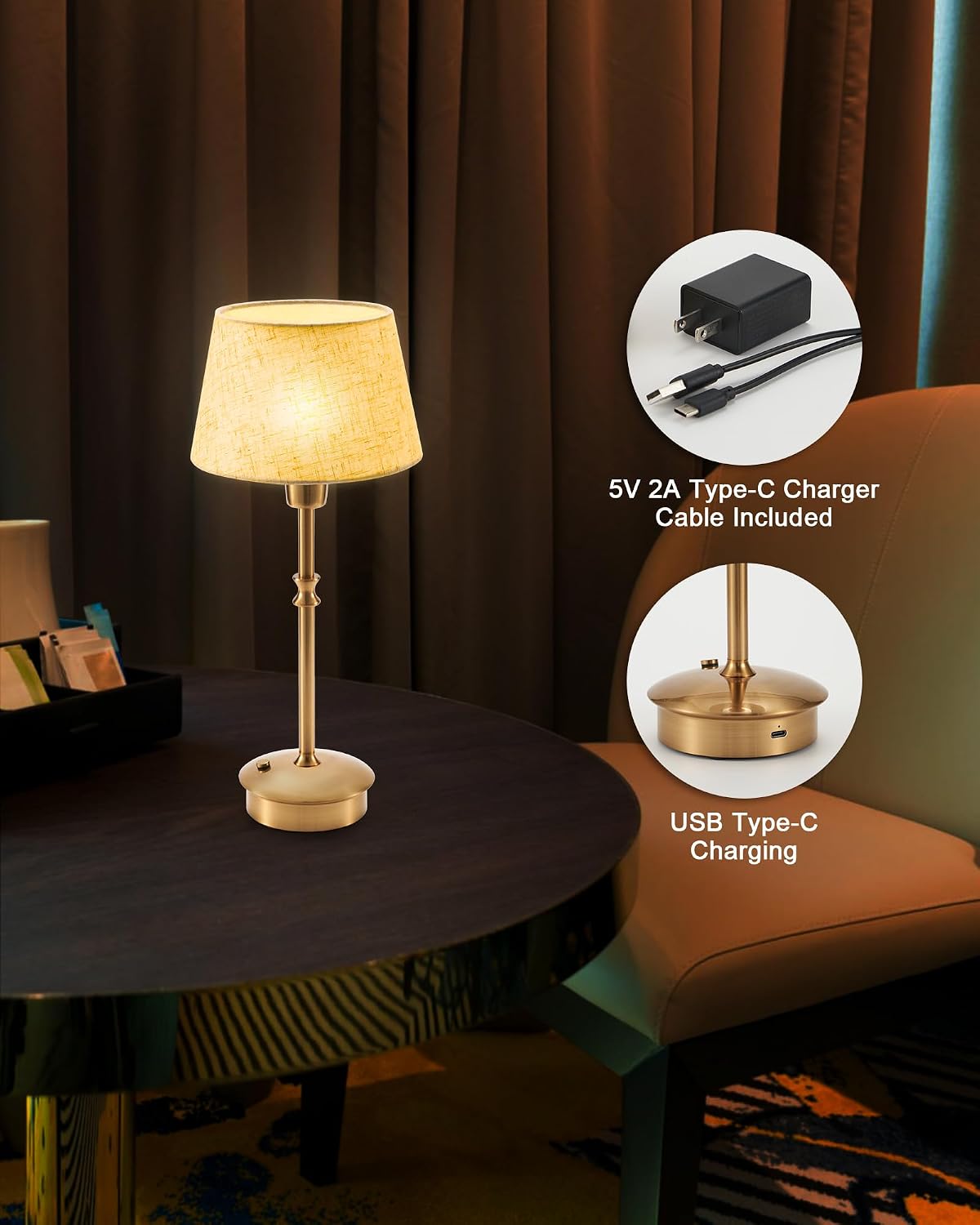 UMEXUS Cordless Rechargeable Table Lamp, Small Battery Operated Table Light | 3 Level Brightness Dimmable, Portable