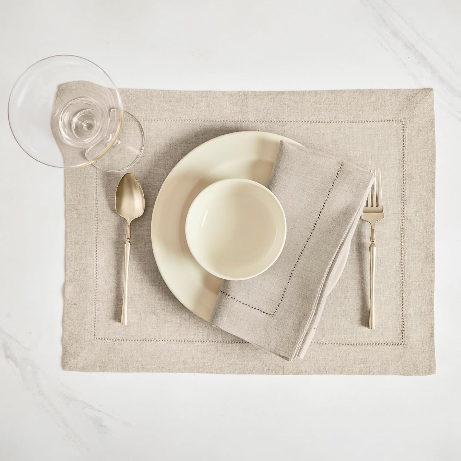 Solino Home 100% Pure Linen Napkins Flax Hemstitch, 20 x 20 in, Set of 4 | Sonoma Hemstitch Cloth Napkins for everyday
