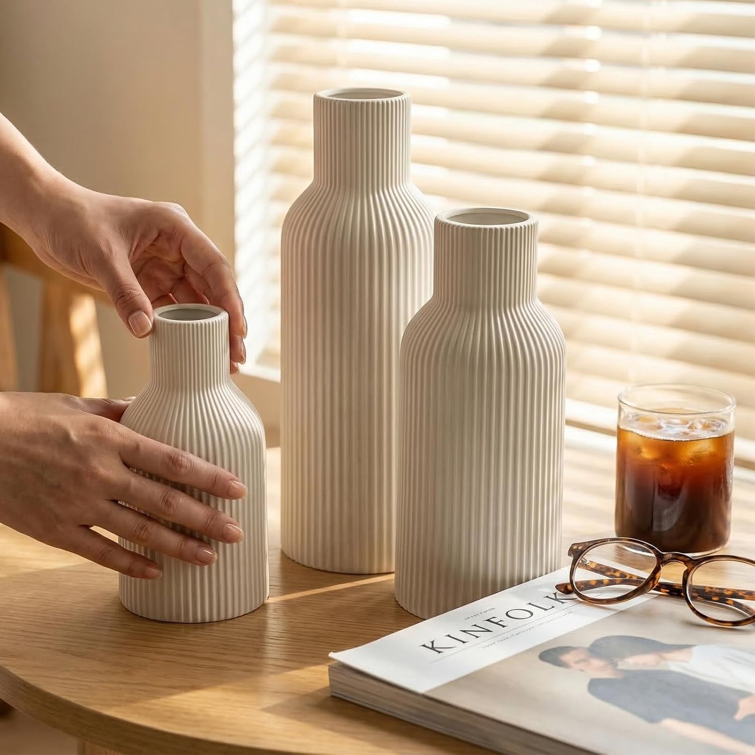 Ceramic Flower Vases / 3-piece-set / White / Set of 3