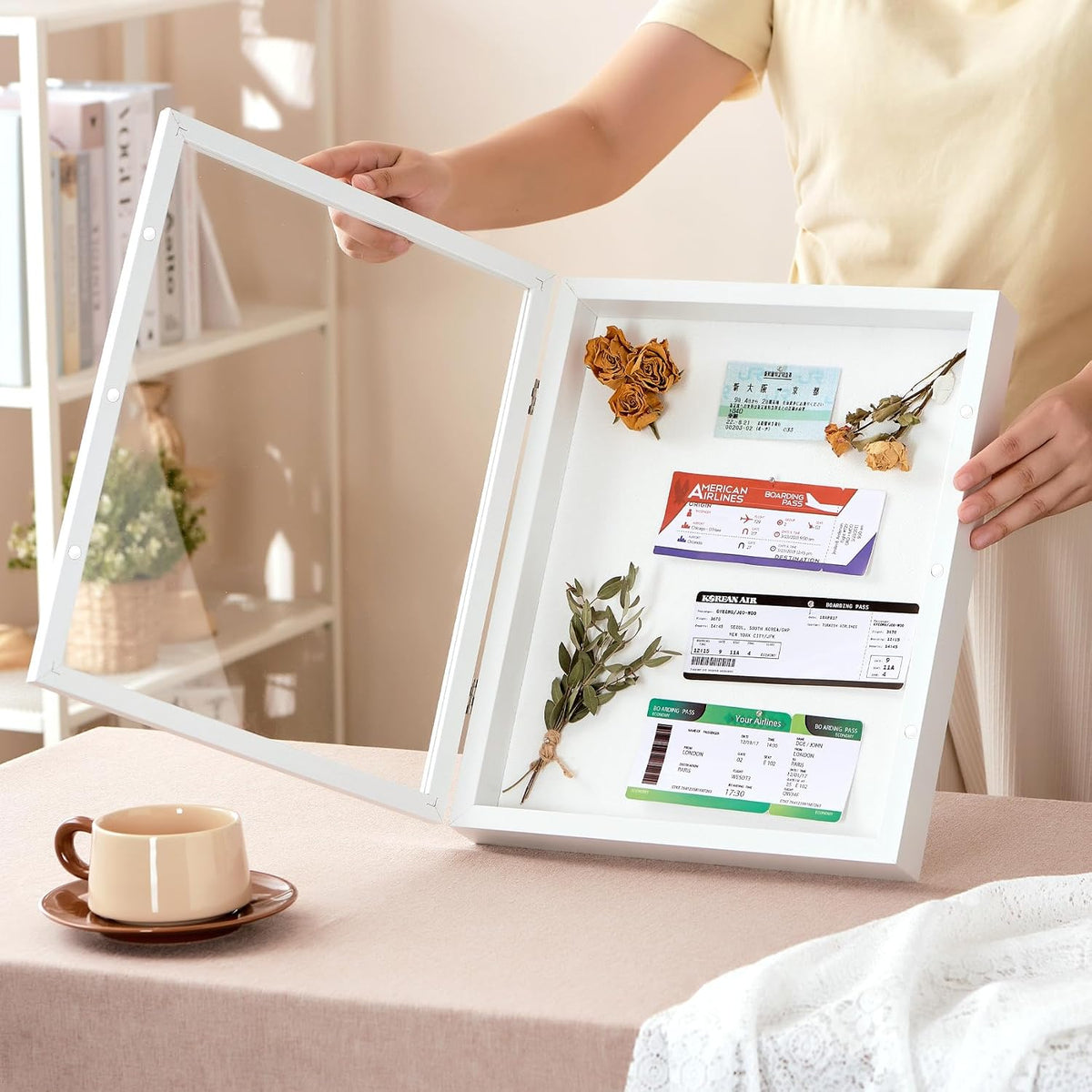 12x16 White Deep Shadow Box Picture Frame with Polished Plexiglass | Large Shadow Box Display Case with Push Pins,and