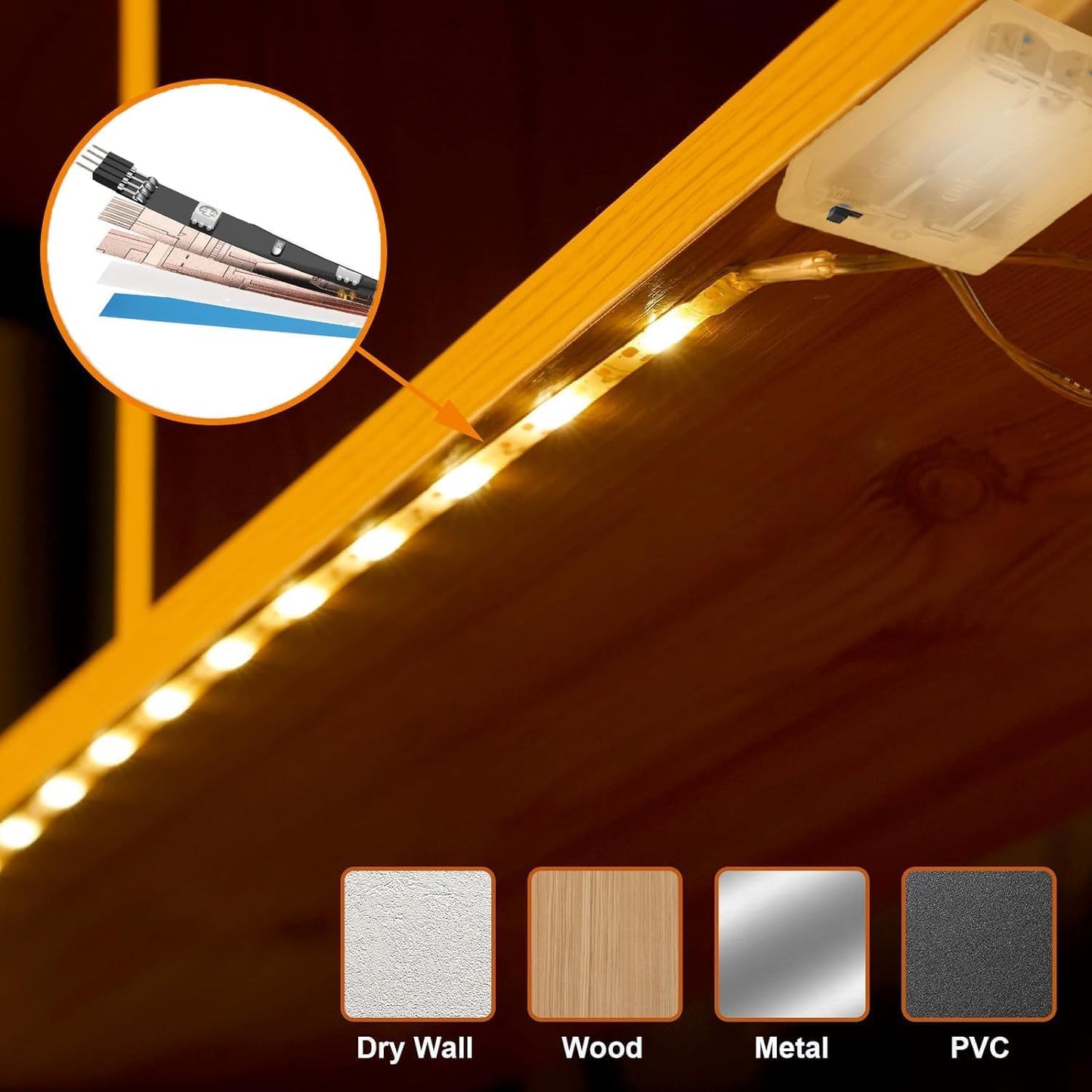 Battery Powered LED Strip Lights 20 inch x 4 Pack, Wireless LED Strip Lights for Bedroom Color Changing APP Remote, Led