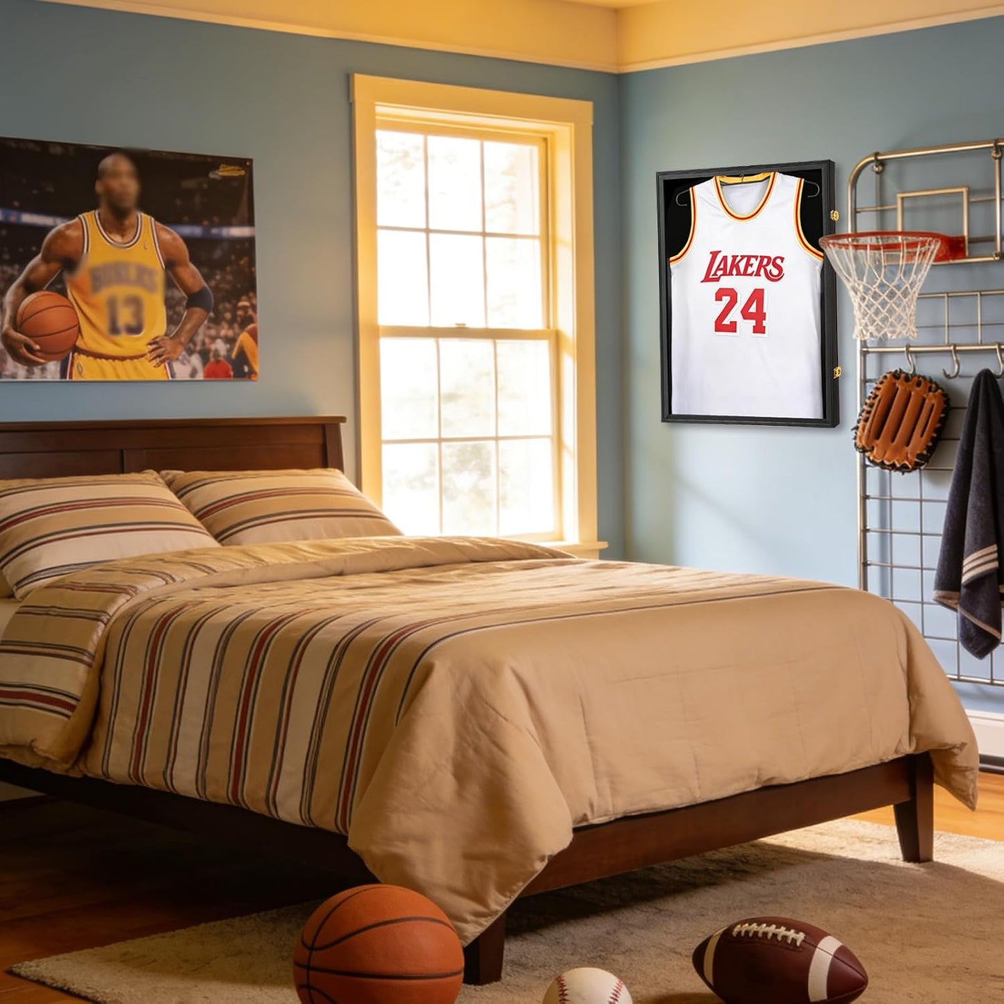 Jersey Frame Display Case, Black Shadow Box for Sports Jerseys, 1P | Wall Mount, Jersey Shadow Box, Golden Anti-Theft
