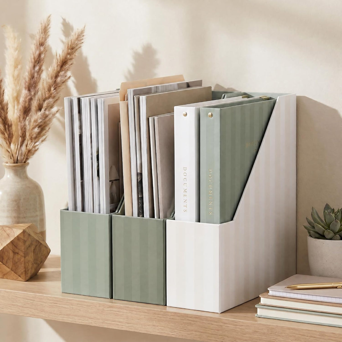 Beautiful Magazine Holder Set of 3 - Sturdy File Holder for Desk or Shelves | The Perfect Office & Work Storage to