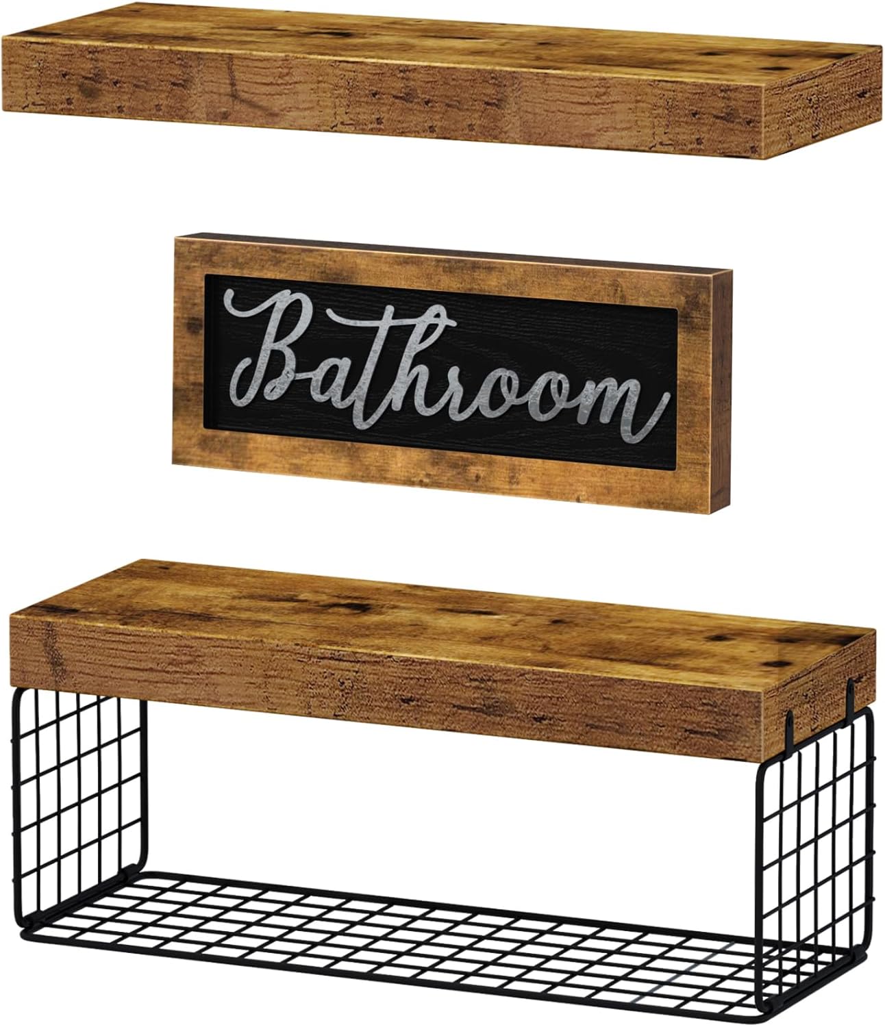 QEEIG ‎Bathroom Shelves Over Toilet - Paper Storage Wall Mounted Farmhouse Decor Decorations Aesthetic Décor Sign Small