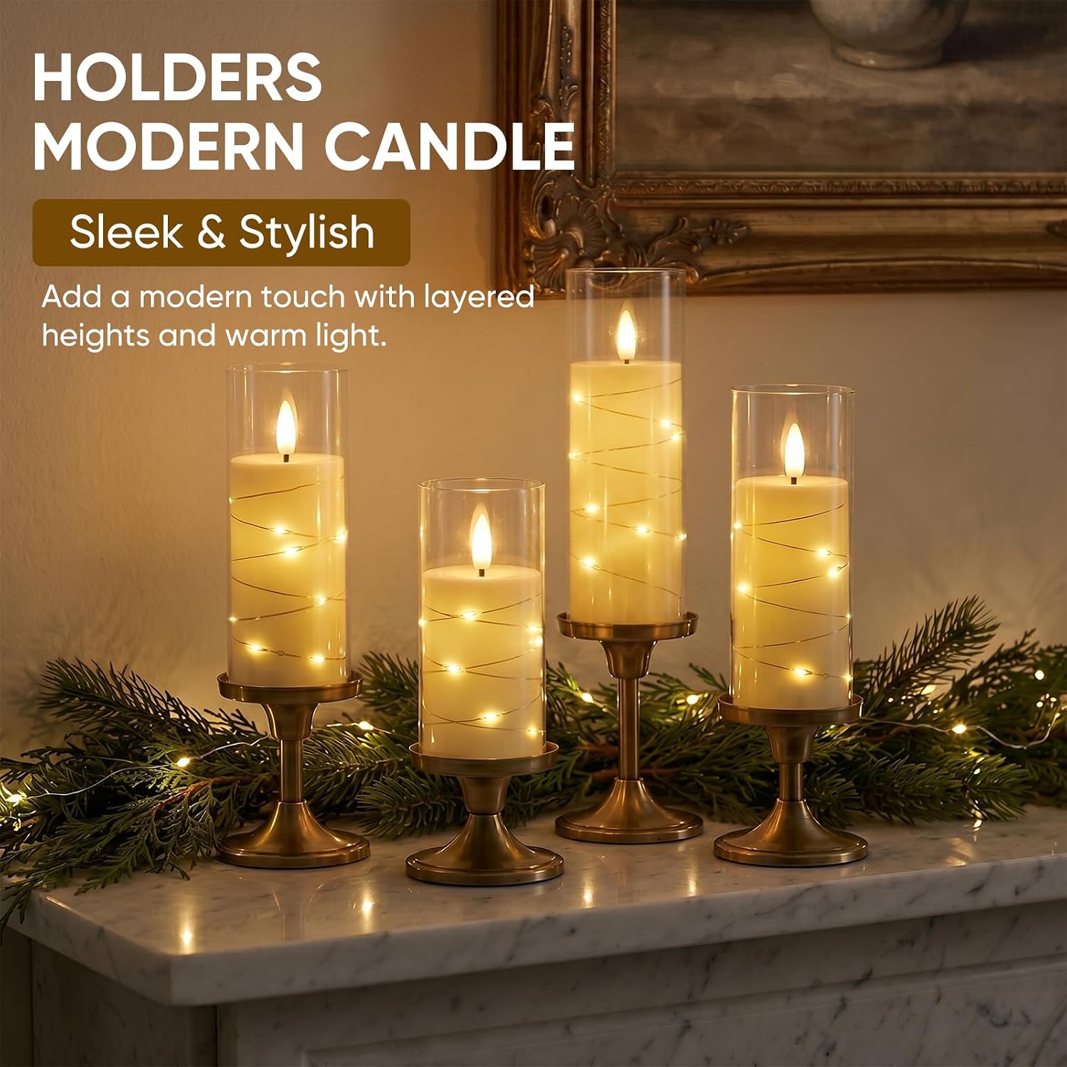Homemory Flameless Candles with Remote Timer, Clear Acrylic Flickering LED Pillar Candles with Embedded Fairy String