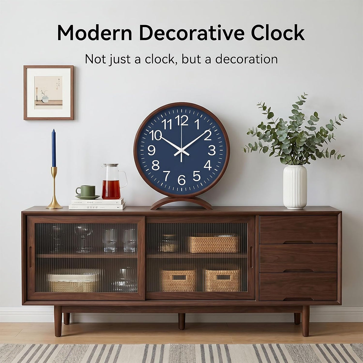 Maxspace Table Clock-8 Inch Silent Non-Ticking Wooden Timepiece Desk Clock, Battery Operated Decor Round Clock for