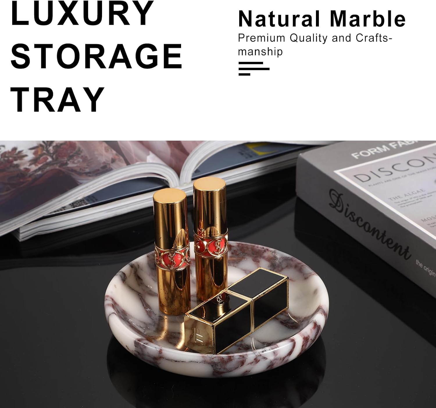 5.5" Marble Jewelry Dish Tray Decorative Key Plate Holder Catch / Small / Calacatta Viola / Natural