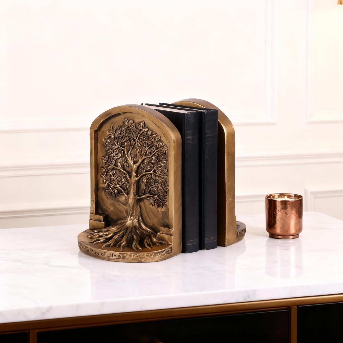 Decorative Bookends / Tree of Life Resin Bookends / Bronze / Set of 2