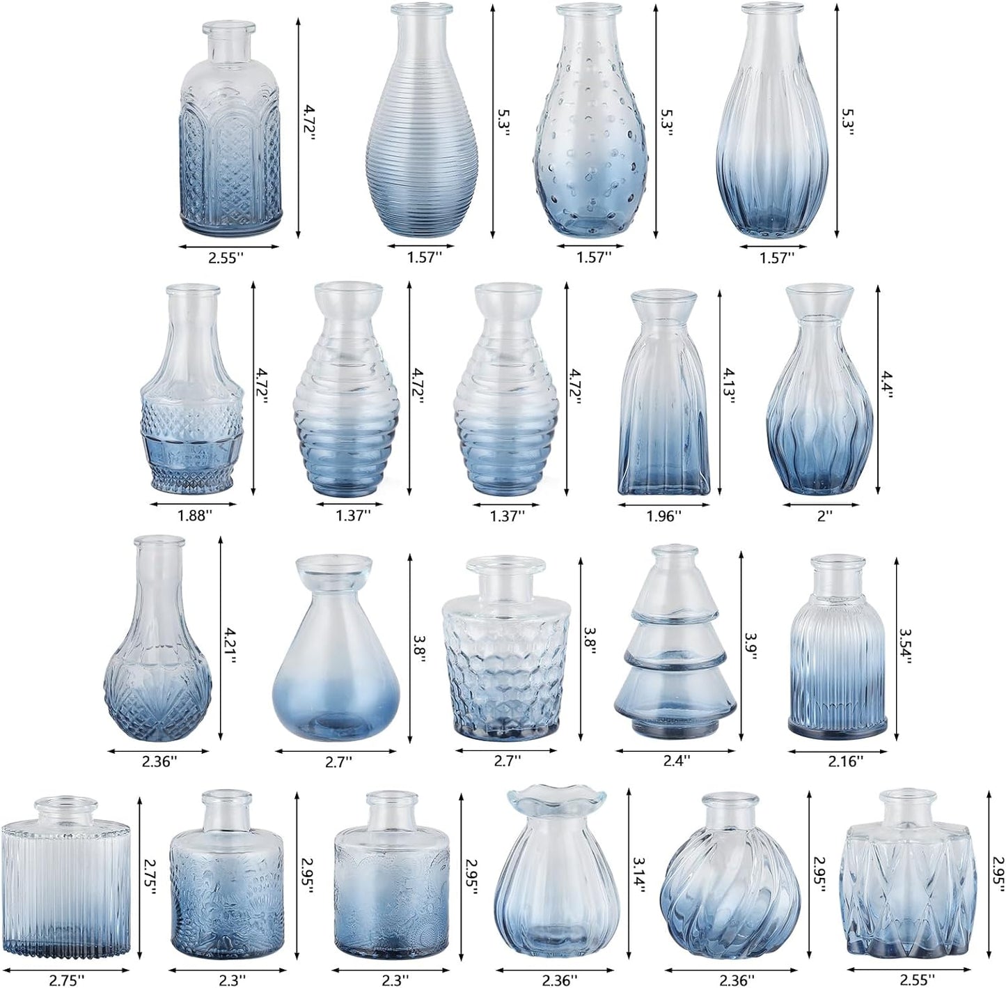 Glass Bud Vases Mini Flower Vase Small Vintage Vases for Centerpiece Table Wedding / Gradient Blue